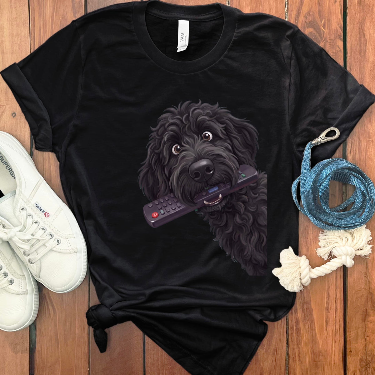 Black Goldendoodle Remote T-Shirt in Black / S by Puppy Jo
