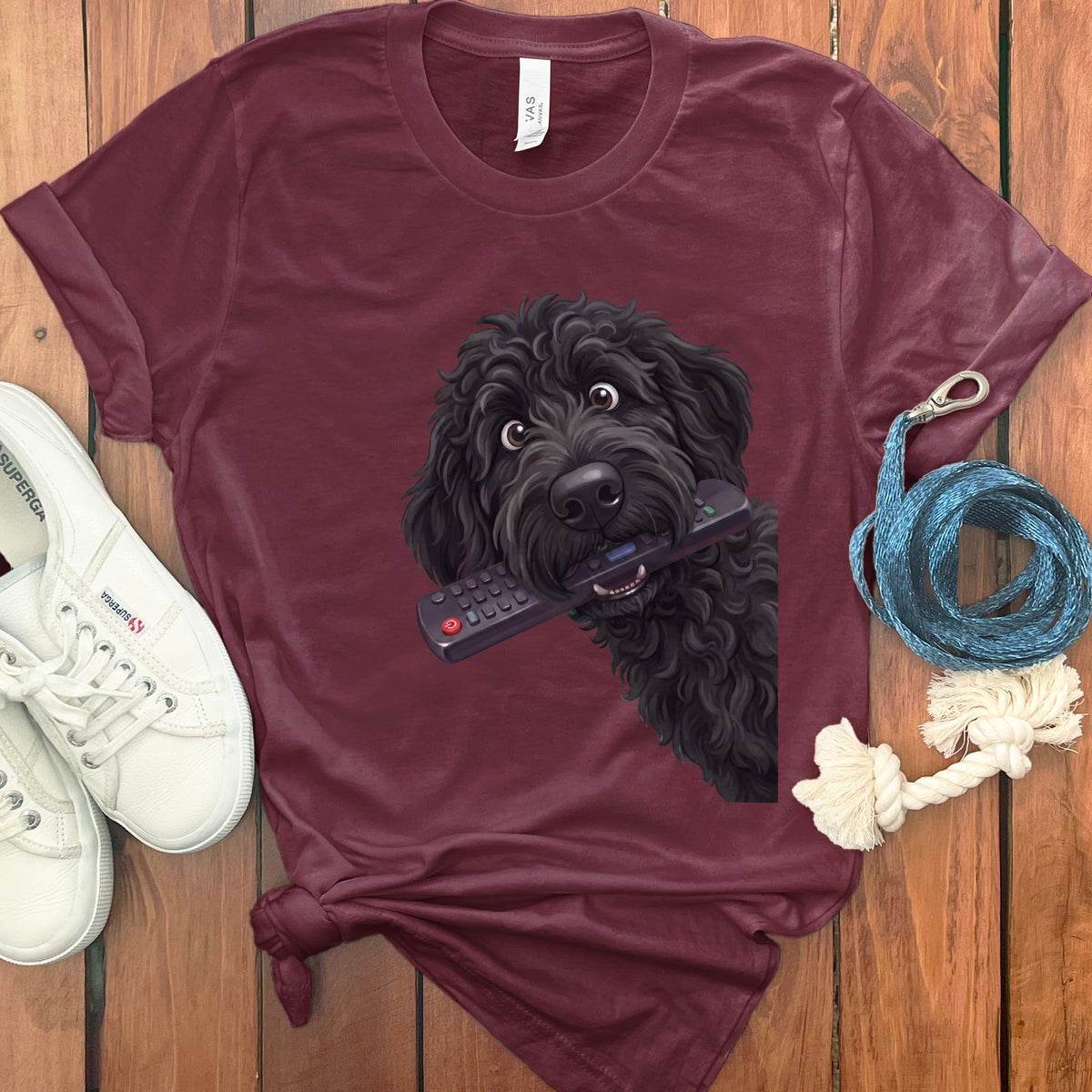 Black Goldendoodle Remote T-Shirt in Maroon / S by Puppy Jo
