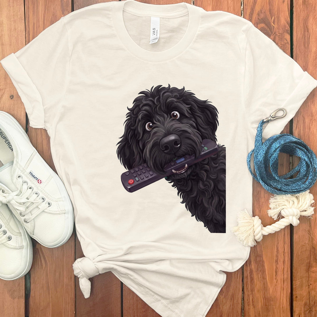 Black Goldendoodle Remote T-Shirt in Natural / S by Puppy Jo