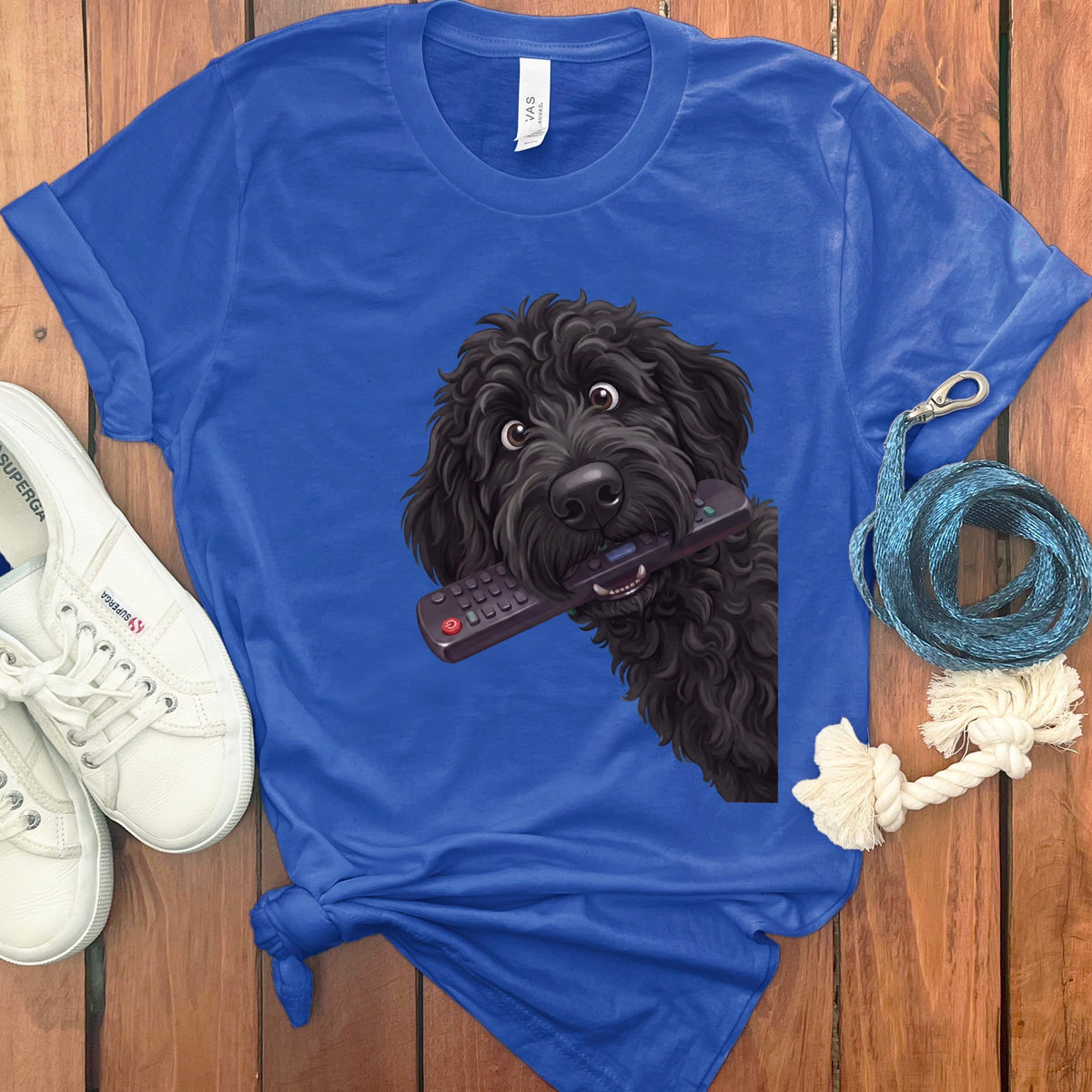 Black Goldendoodle Remote T-Shirt in True Royal / S by Puppy Jo