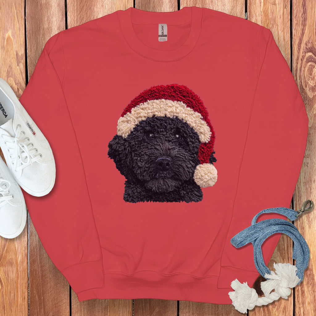 Black Goldendoodle Santa Faux Yarn Sweatshirt in Red / S by Puppy Jo