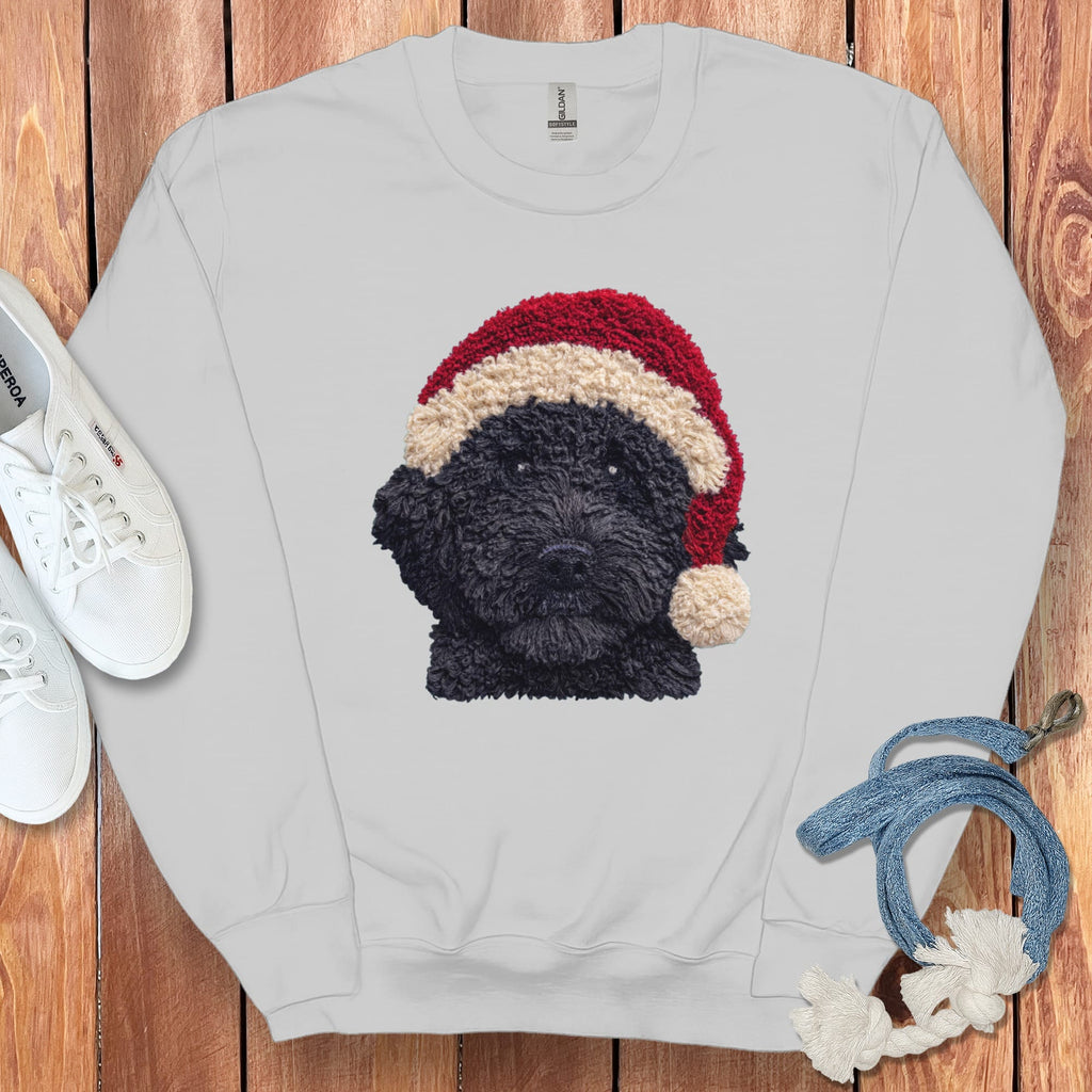 Black Goldendoodle Santa Faux Yarn Sweatshirt in Sport Grey / S by Puppy Jo