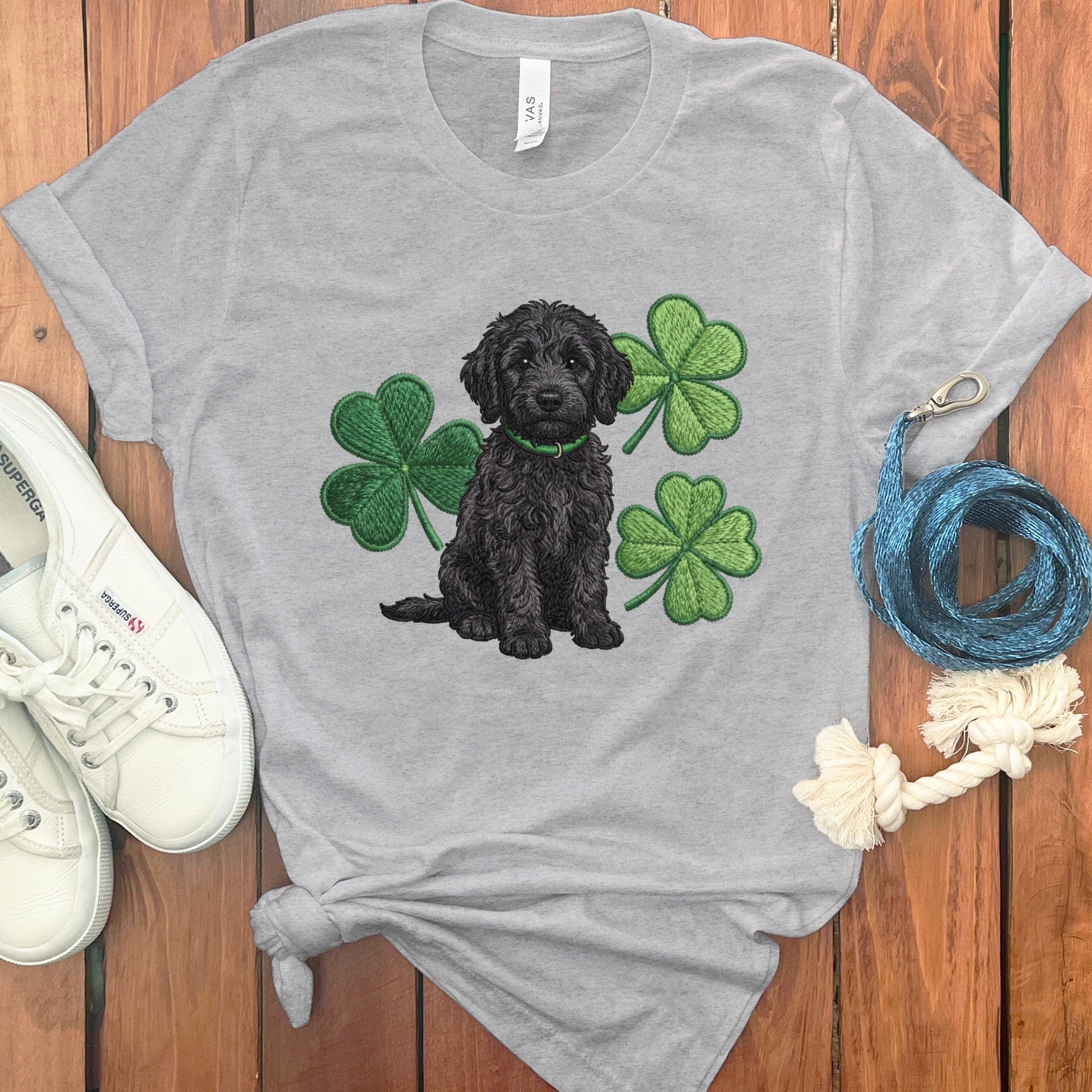 Black Goldendoodle Shamrock T-Shirt in Athletic Heather / S by Puppy Jo