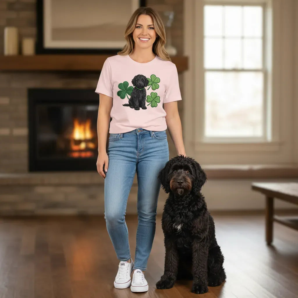 Black Goldendoodle Shamrock T-Shirt in by Puppy Jo