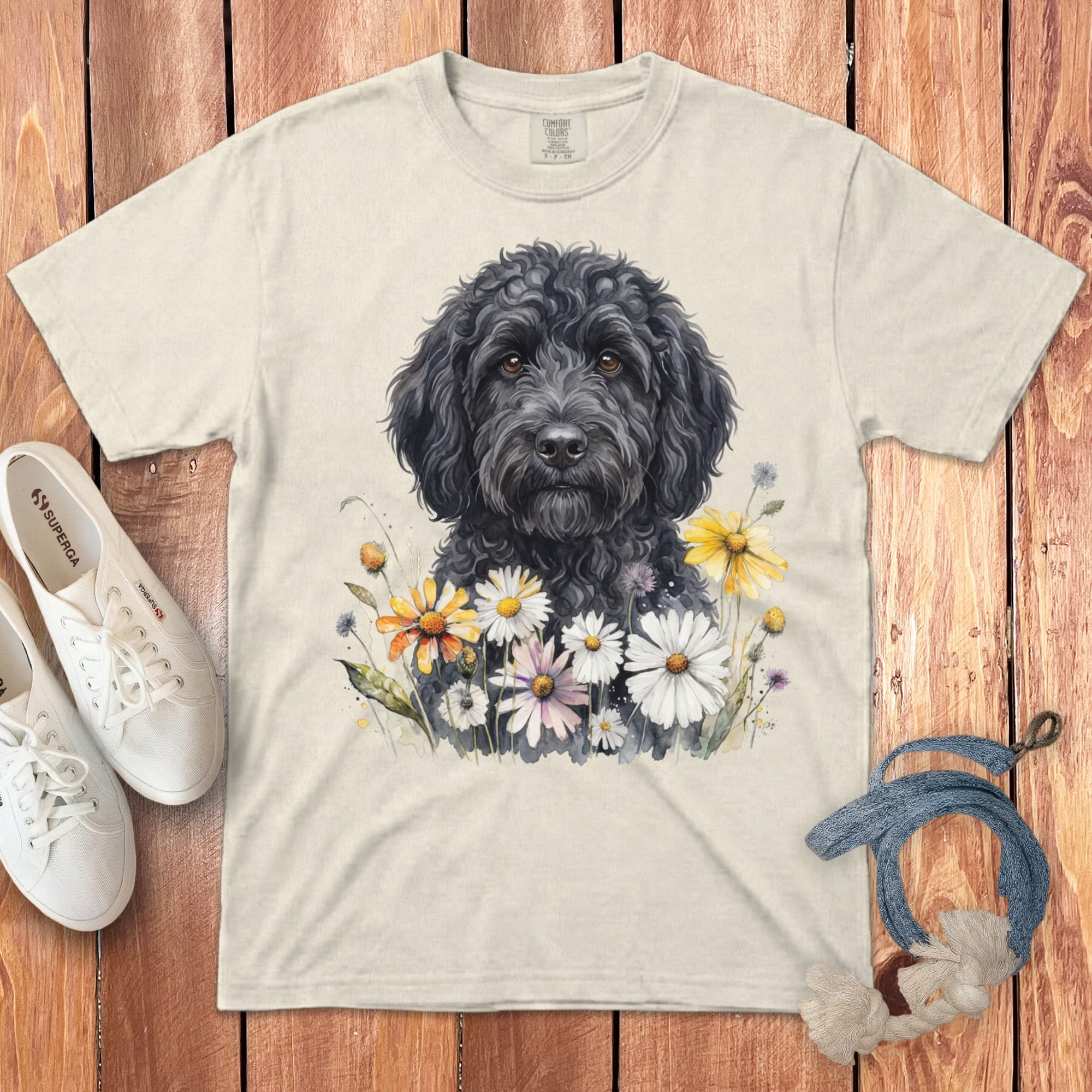 Black Goldendoodle Signature Daisy T-Shirt in Ivory / S by Puppy Jo