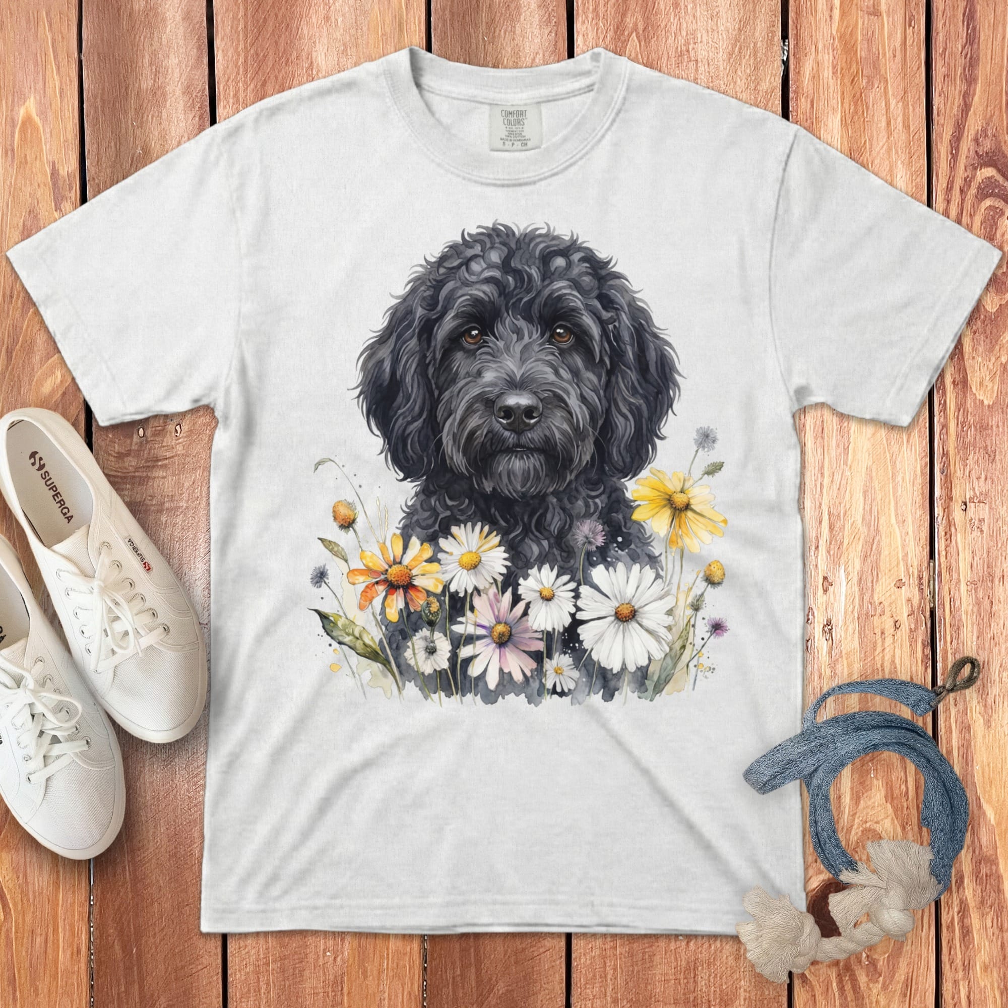 Black Goldendoodle Signature Daisy T-Shirt in White / S by Puppy Jo