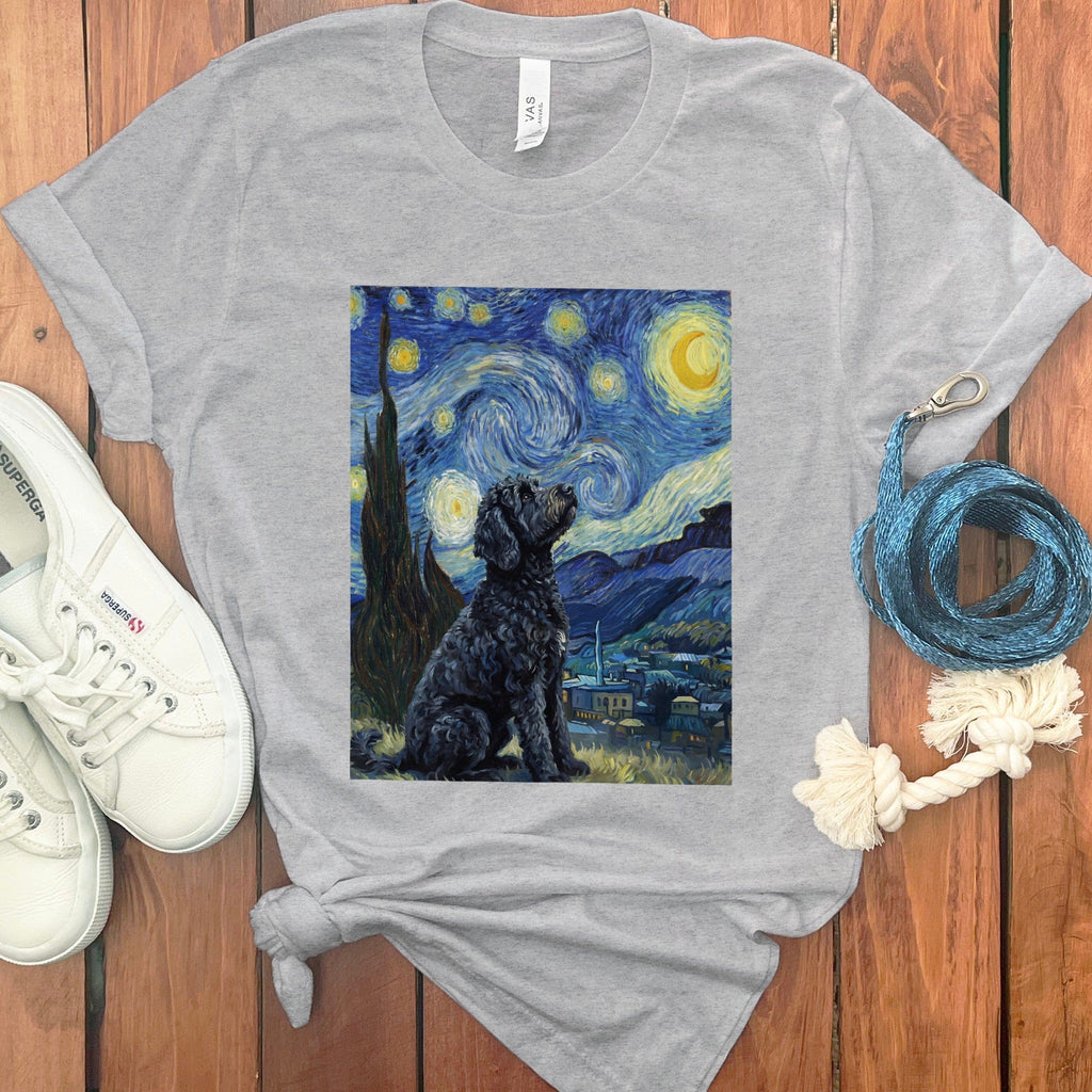 Black Goldendoodle Starry T-Shirt in Athletic Heather / S by Puppy Jo