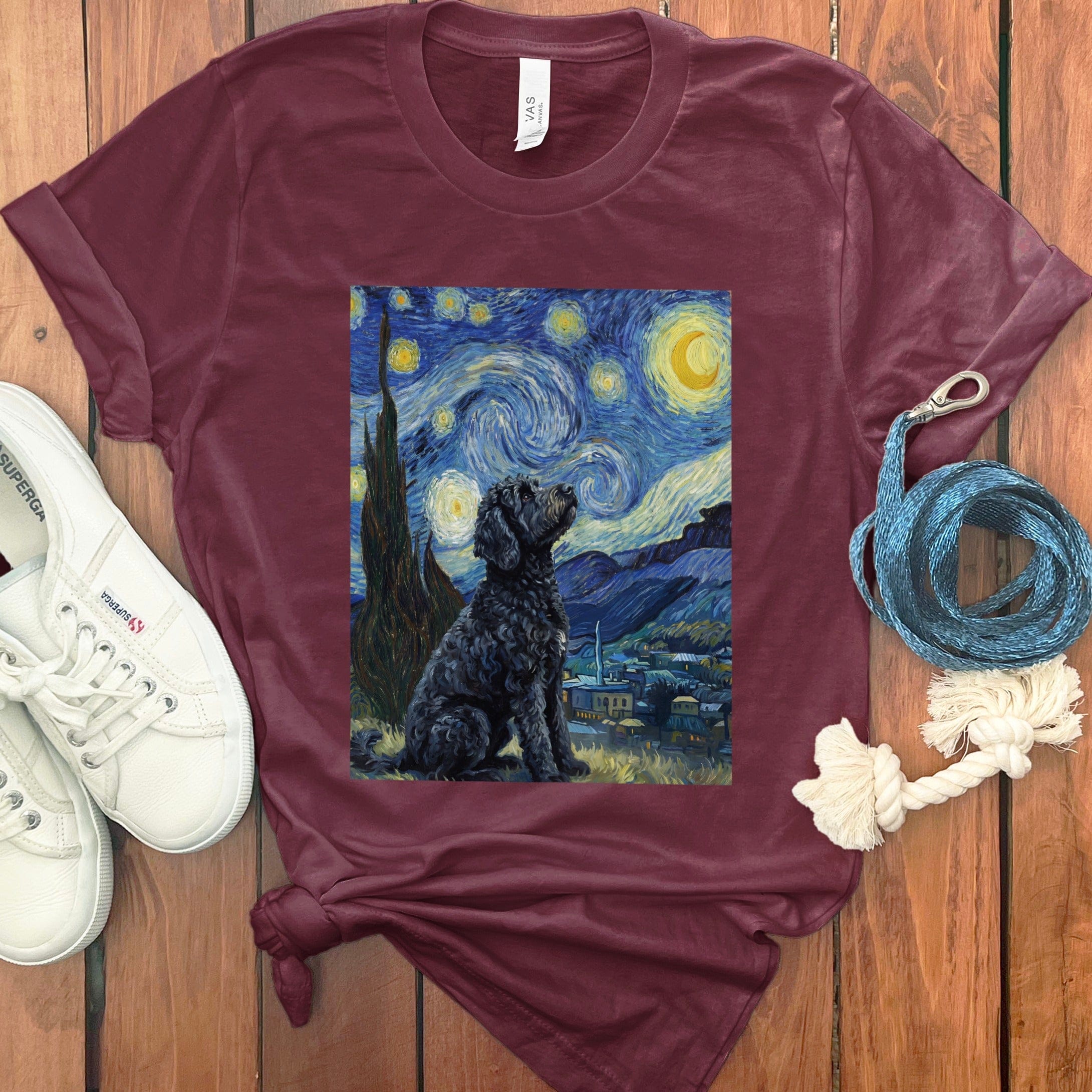 Black Goldendoodle Starry T-Shirt in Maroon / S by Puppy Jo
