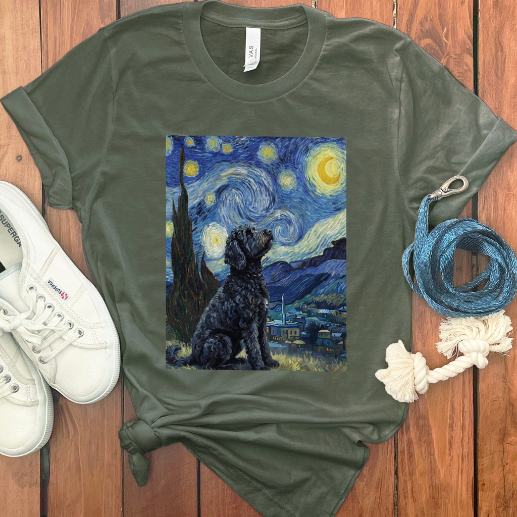Black Goldendoodle Starry T-Shirt in Military Green / S by Puppy Jo