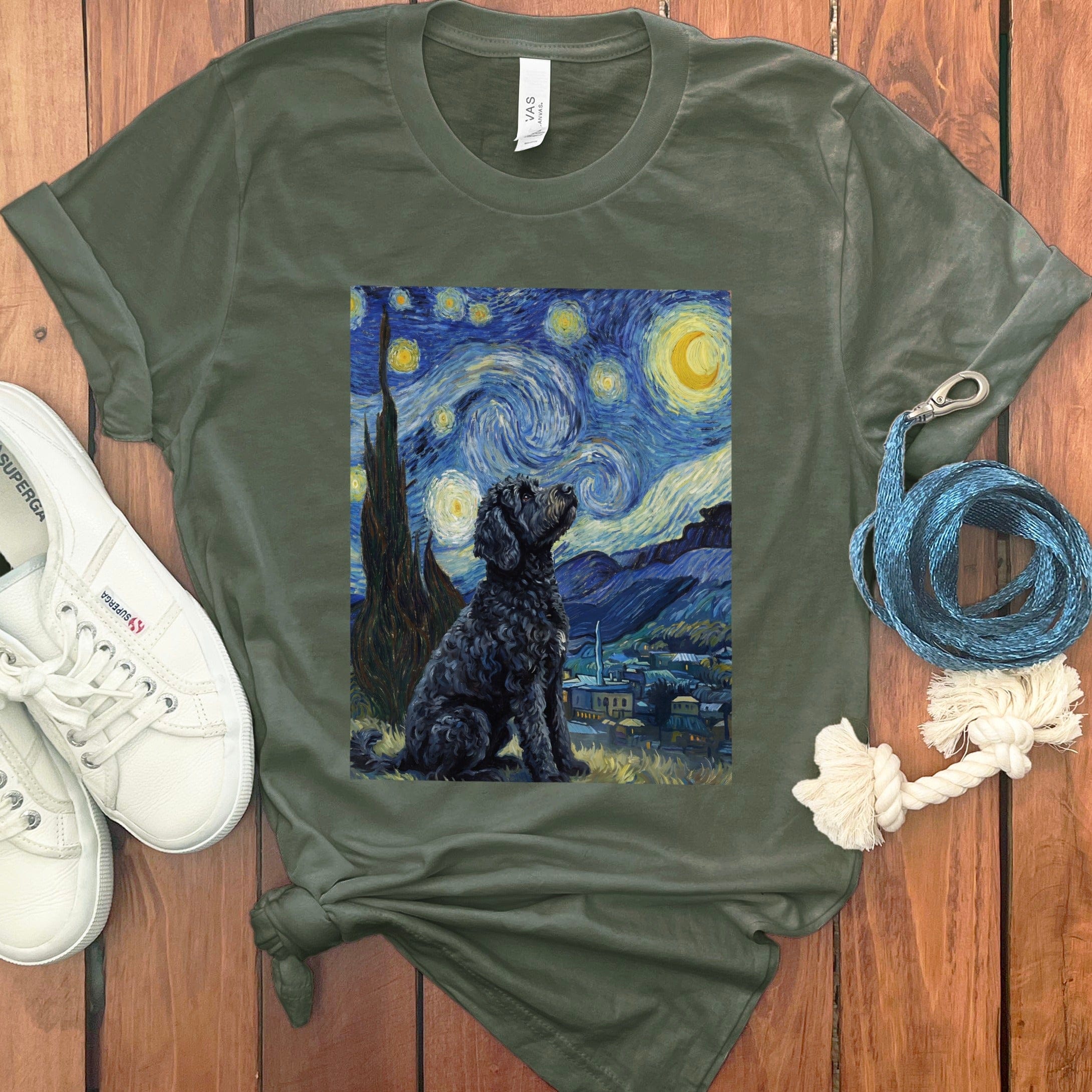 Black Goldendoodle Starry T-Shirt in Military Green / S by Puppy Jo