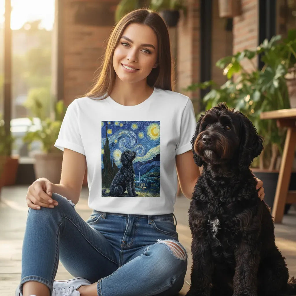 Black Goldendoodle Starry T-Shirt in by Puppy Jo
