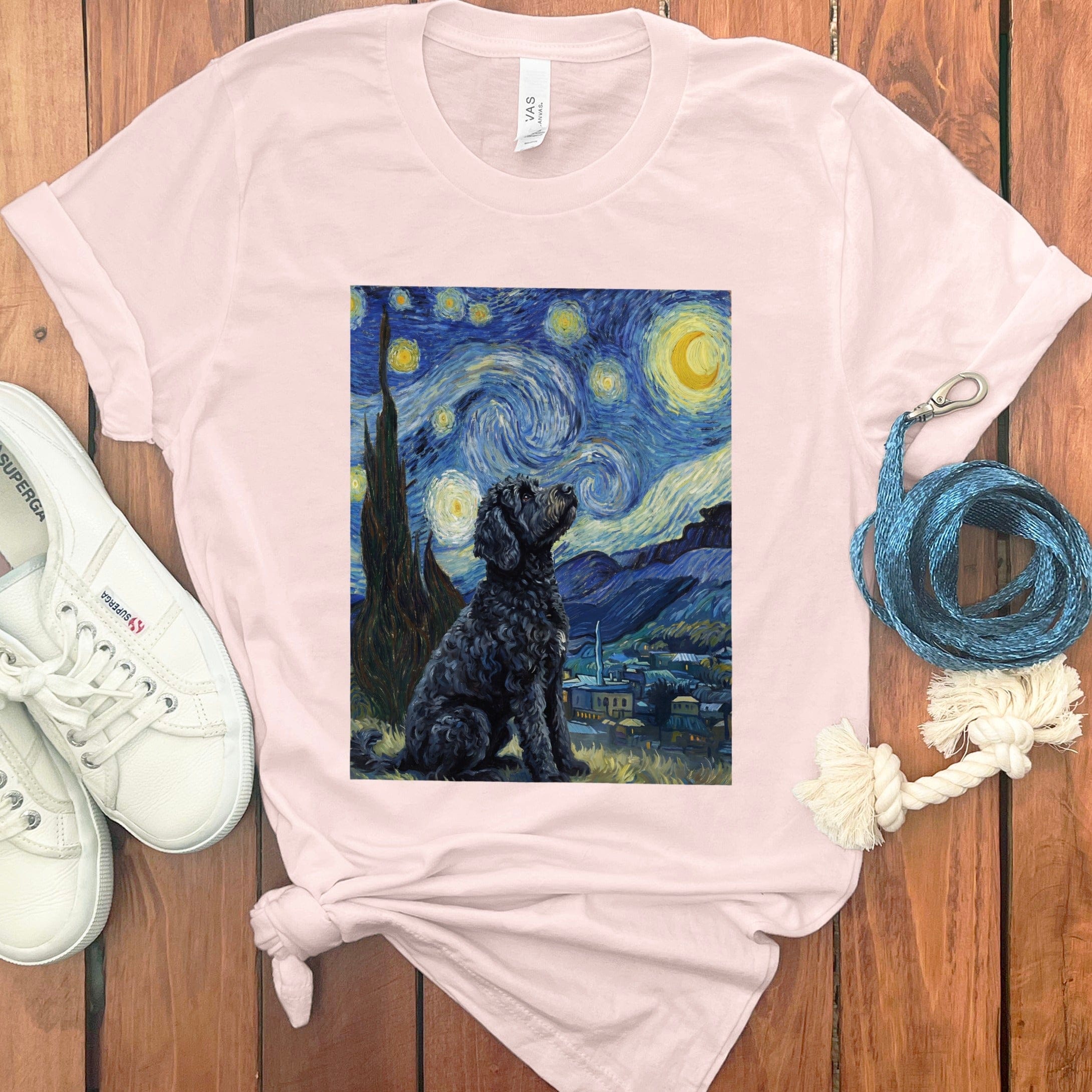 Black Goldendoodle Starry T-Shirt in Soft Pink / S by Puppy Jo