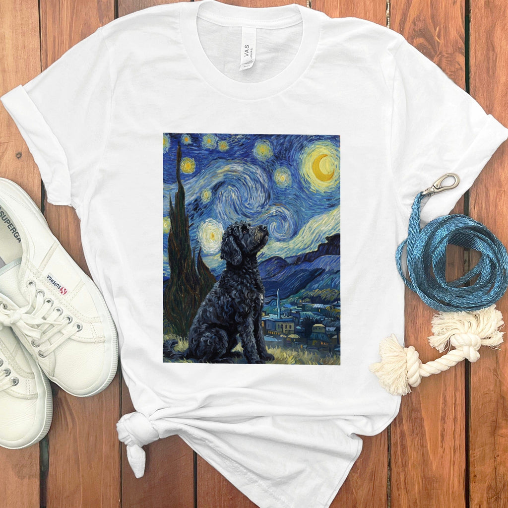 Black Goldendoodle Starry T-Shirt in White / S by Puppy Jo