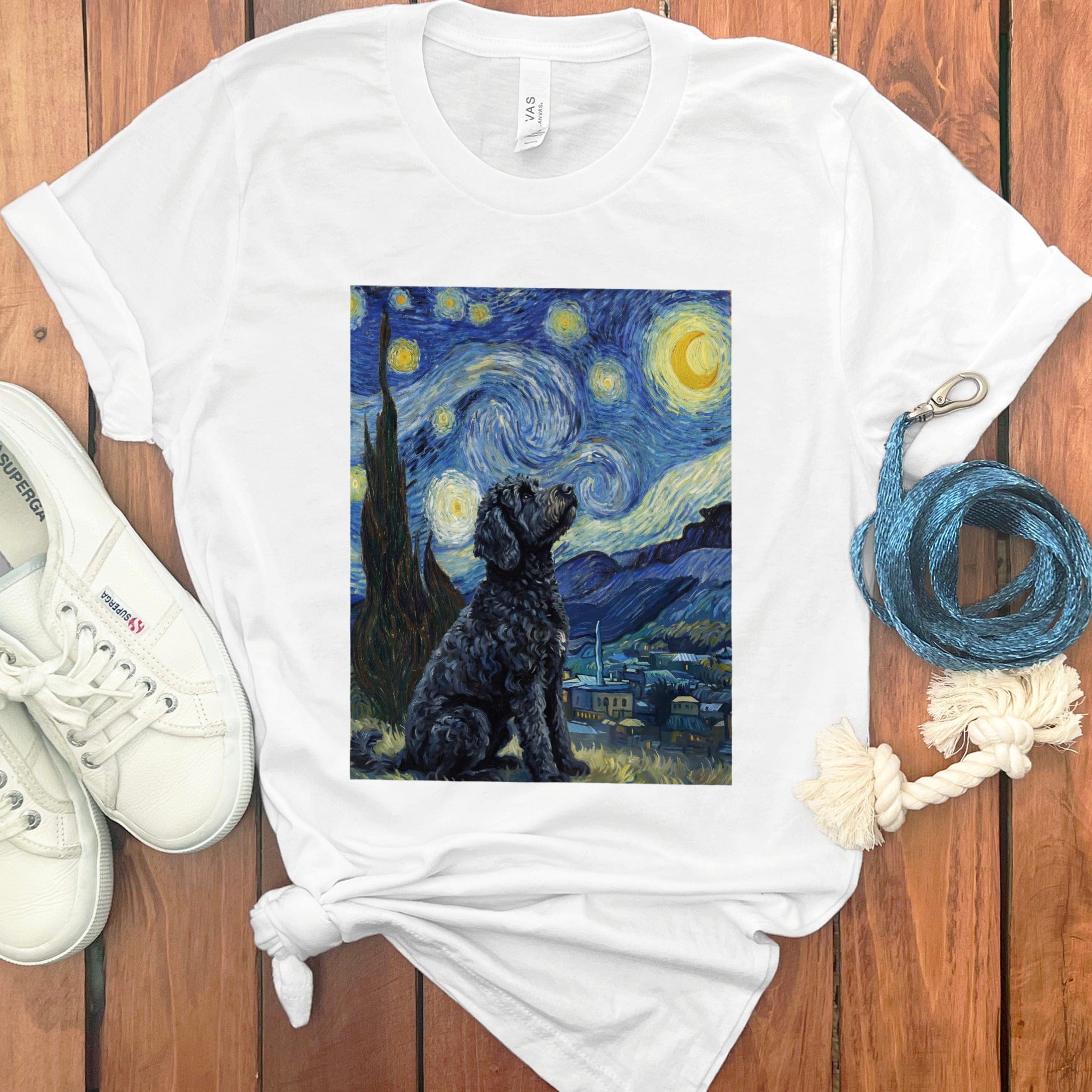 Black Goldendoodle Starry T-Shirt in White / S by Puppy Jo