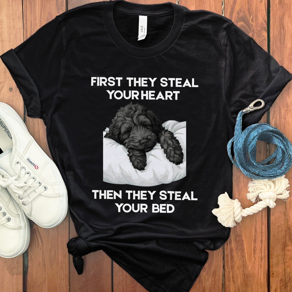 Black Goldendoodle Steal Heart T-Shirt in Black / S by Puppy Jo