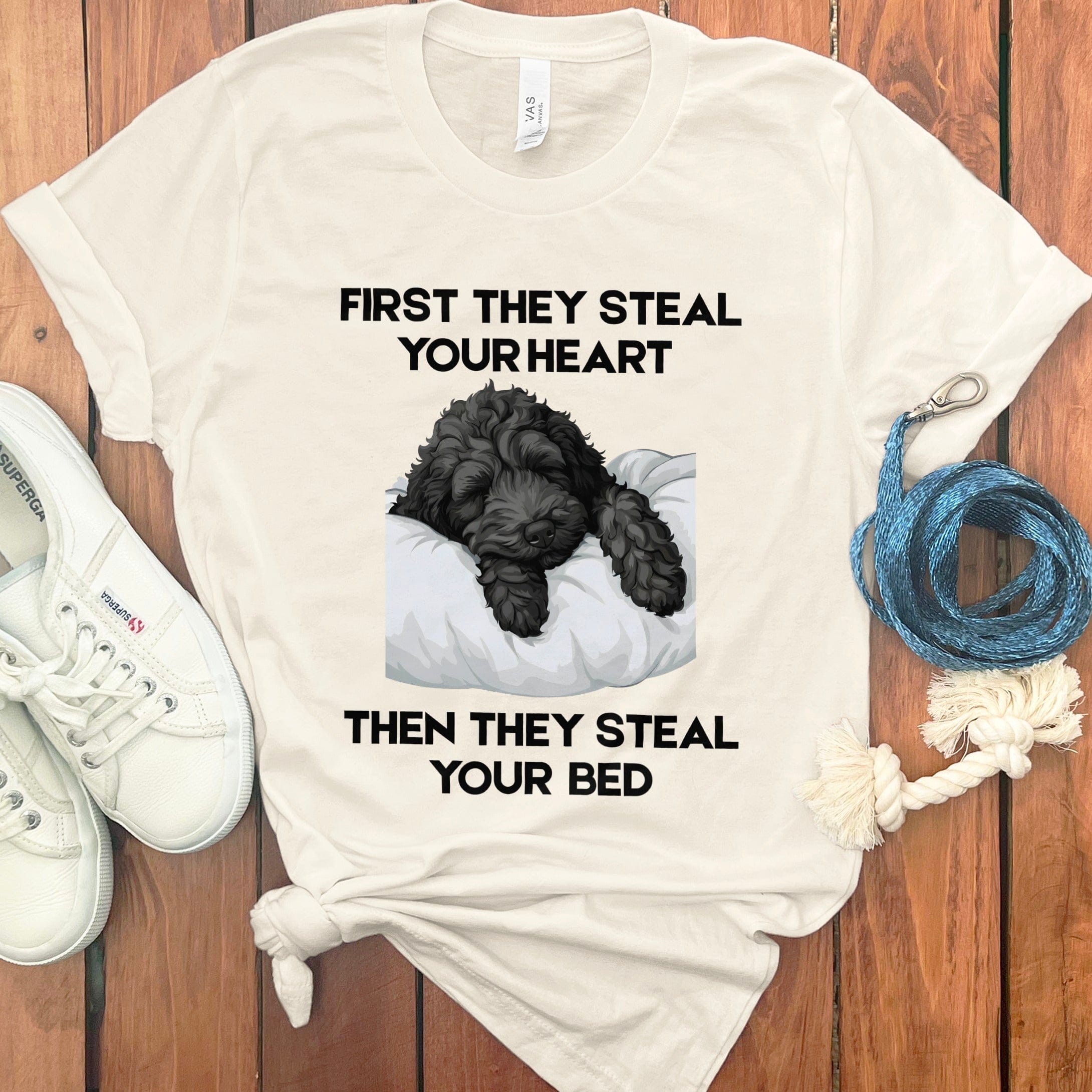 Black Goldendoodle Steal Heart T-Shirt in Natural / S by Puppy Jo