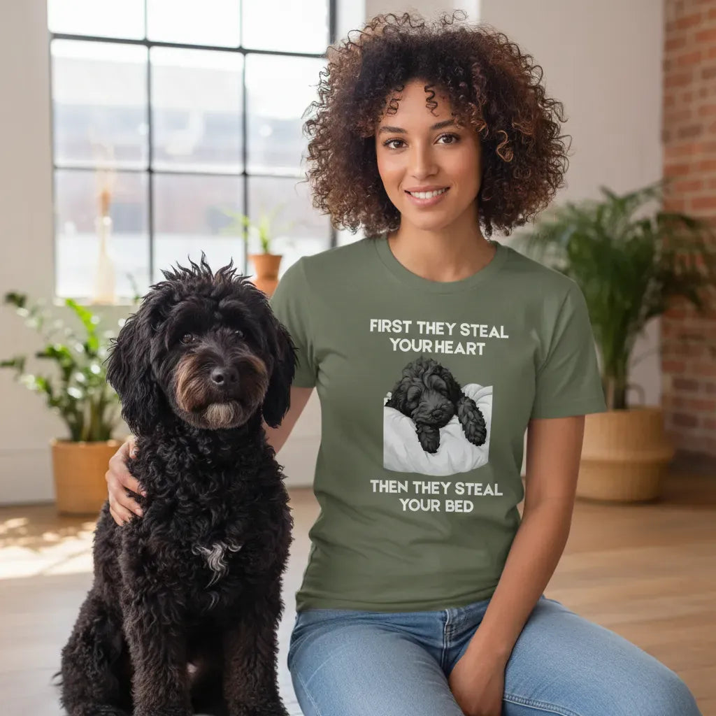 Black Goldendoodle Steal Heart T-Shirt in by Puppy Jo