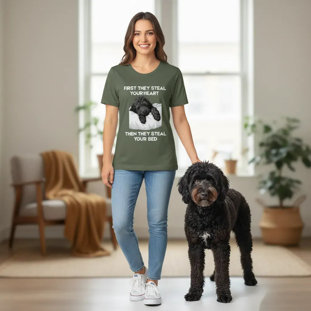 Black Goldendoodle Steal Heart T-Shirt in by Puppy Jo