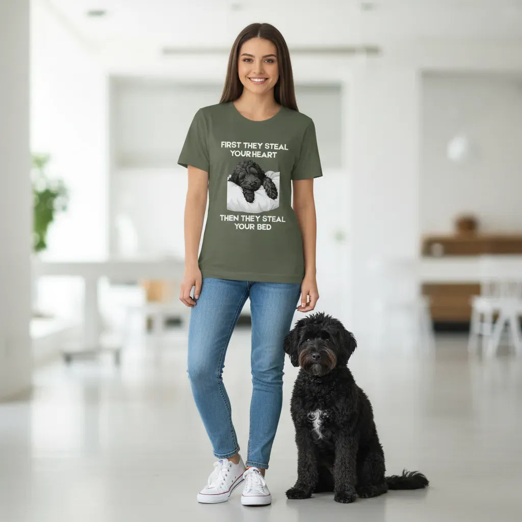 Black Goldendoodle Steal Heart T-Shirt in by Puppy Jo