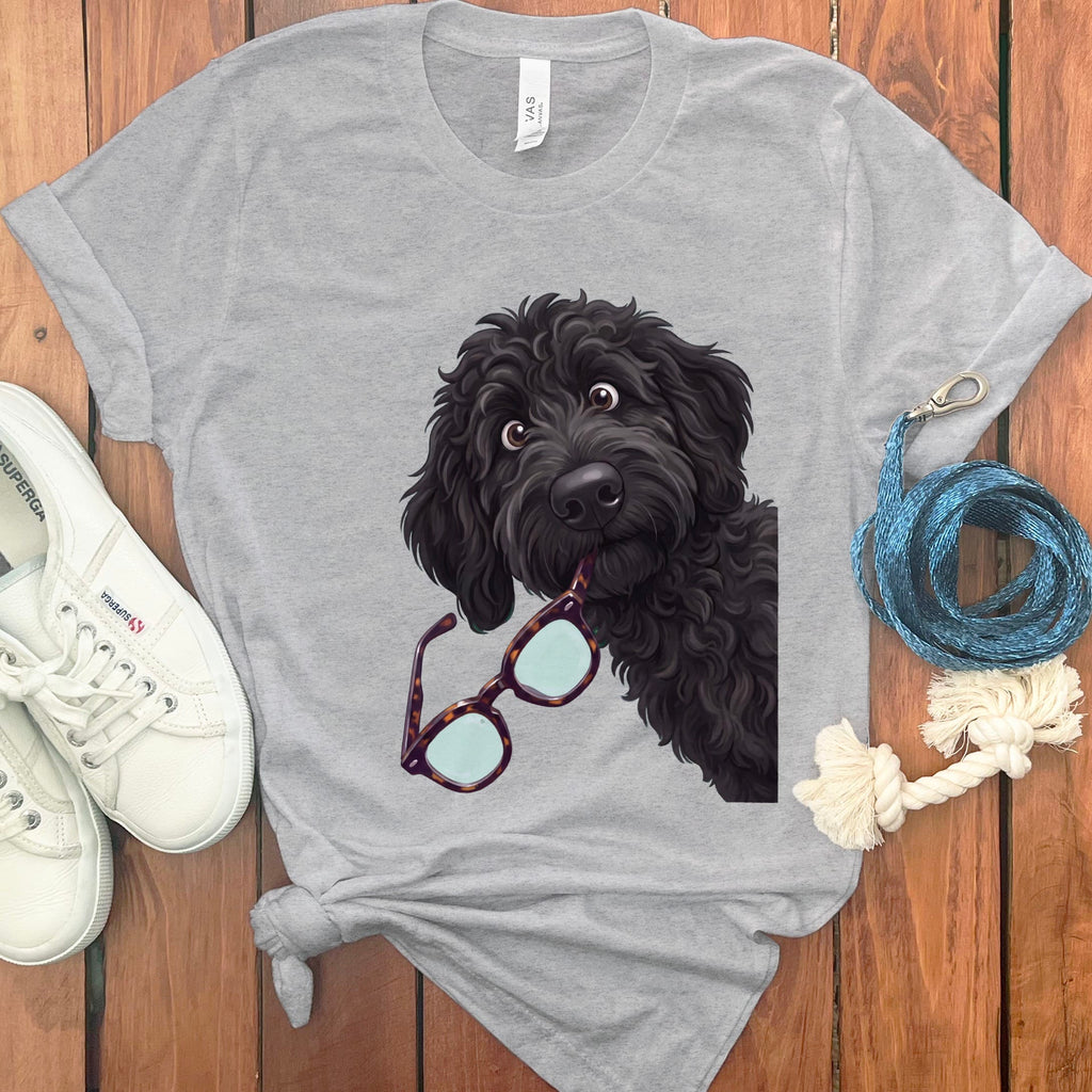 Black Goldendoodle Stolen Glasses T-Shirt in Athletic Heather / S by Puppy Jo