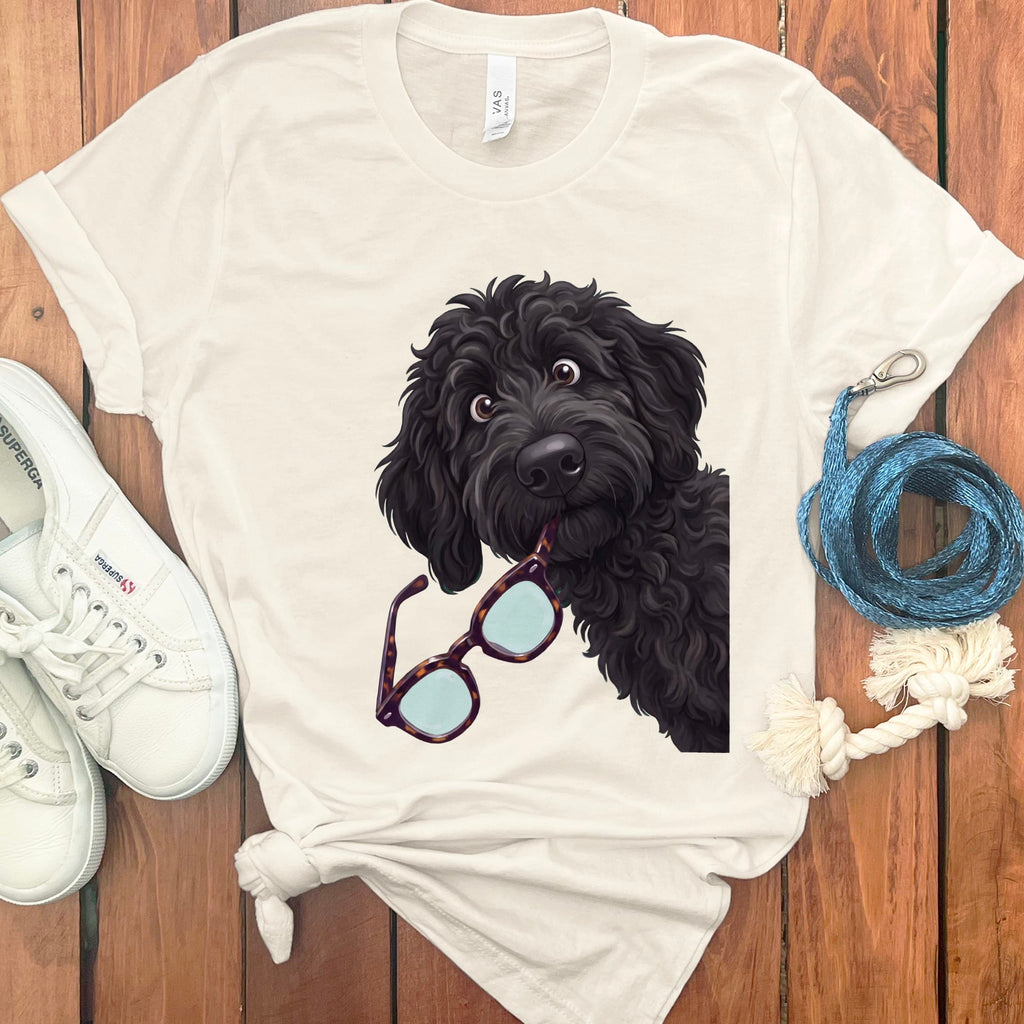 Black Goldendoodle Stolen Glasses T-Shirt in Natural / S by Puppy Jo
