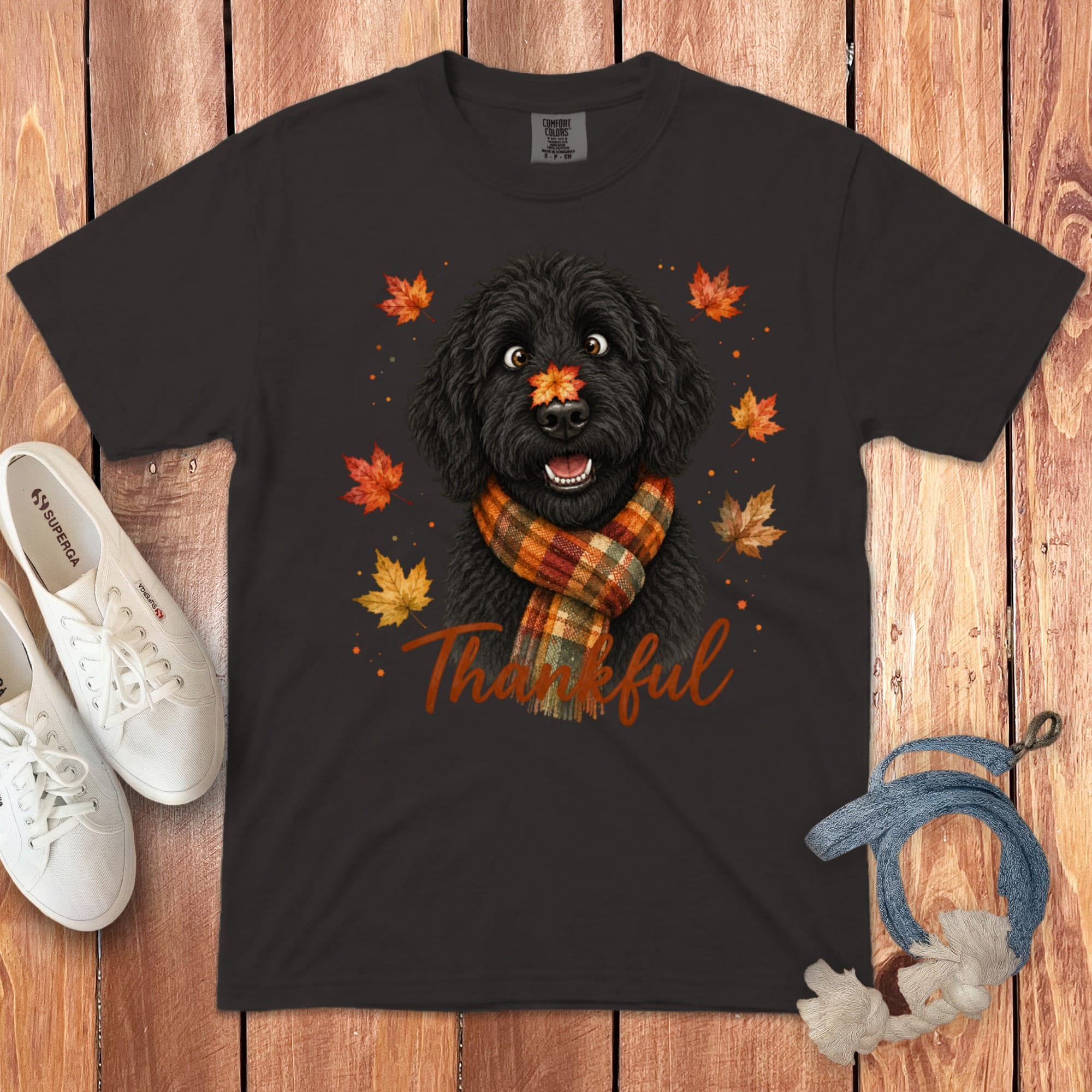 Black Goldendoodle Thankful Signature T-Shirt in Graphite / S by Puppy Jo