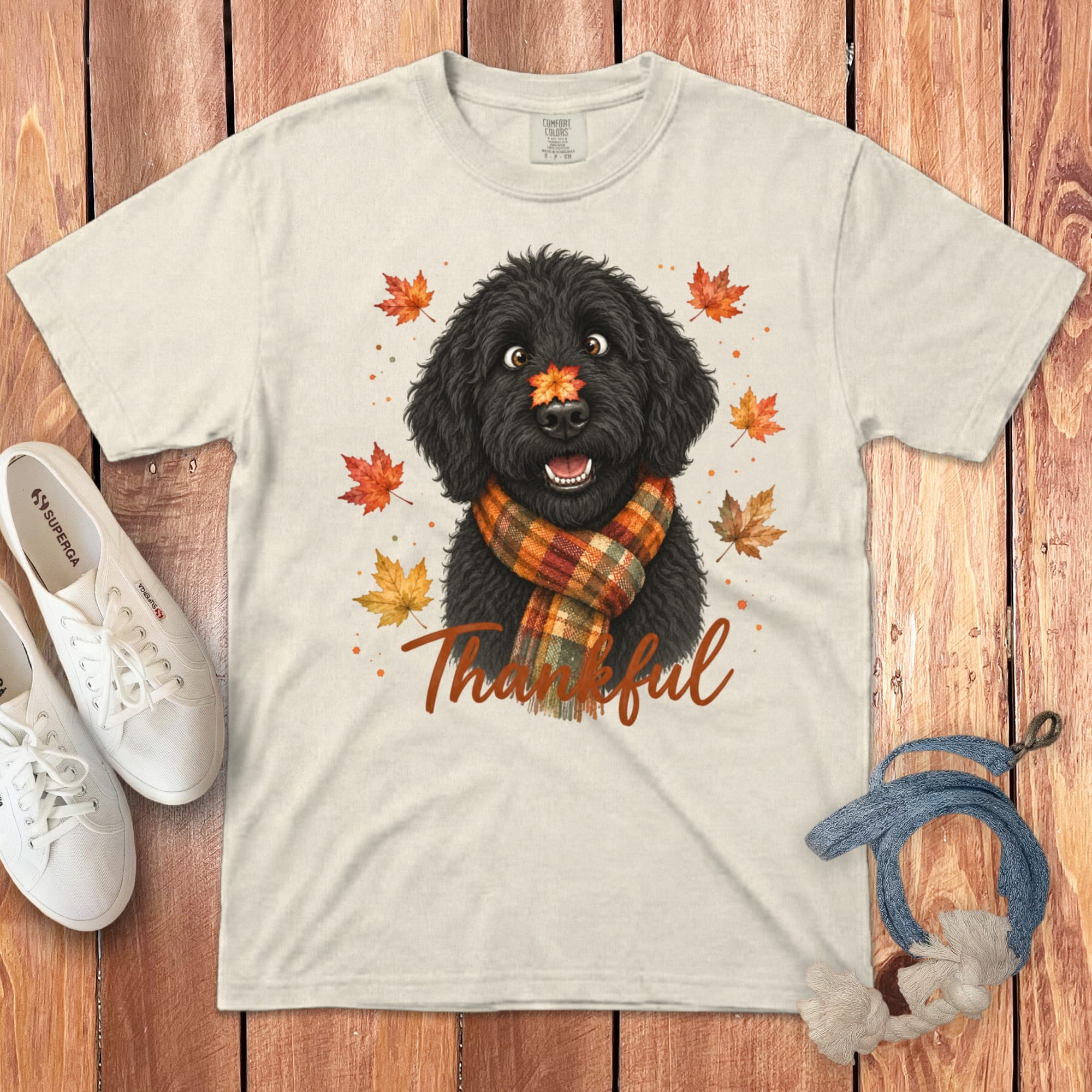 Black Goldendoodle Thankful Signature T-Shirt in Ivory / S by Puppy Jo