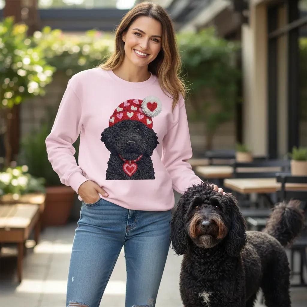 Black Goldendoodle Valentine Charm Faux Yarn Sweatshirt in by Puppy Jo