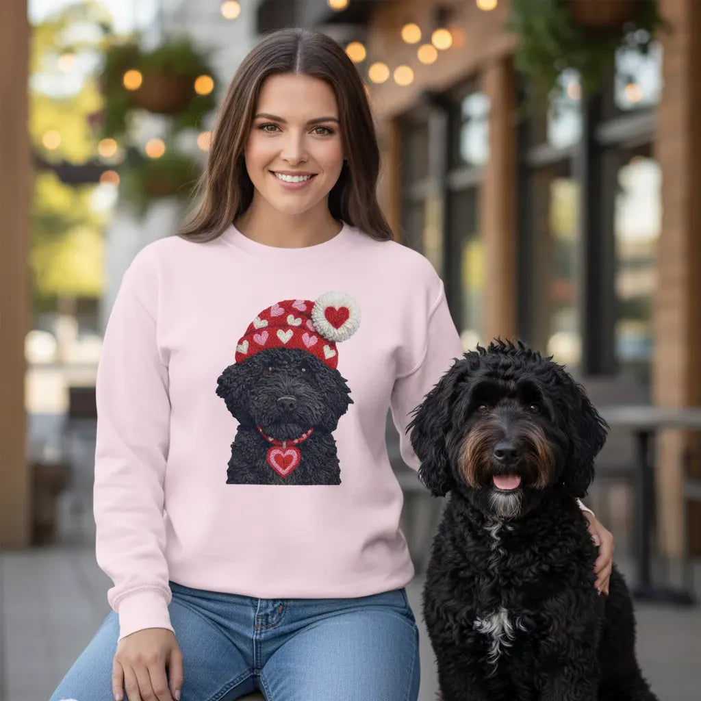 Black Goldendoodle Valentine Charm Faux Yarn Sweatshirt in by Puppy Jo