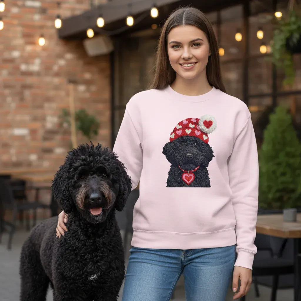Black Goldendoodle Valentine Charm Faux Yarn Sweatshirt in by Puppy Jo