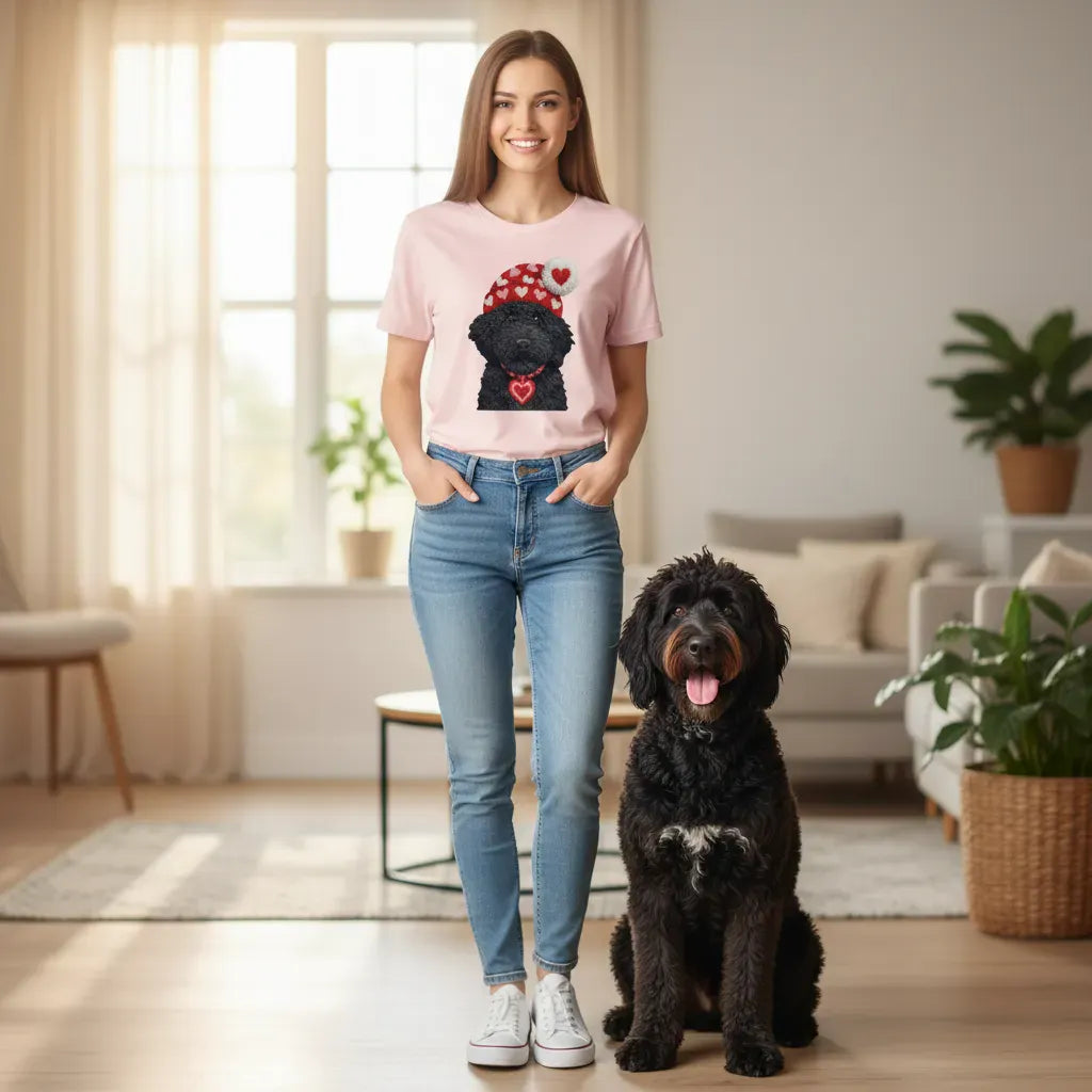 Black Goldendoodle Valentine Charm Faux Yarn T-Shirt in by Puppy Jo