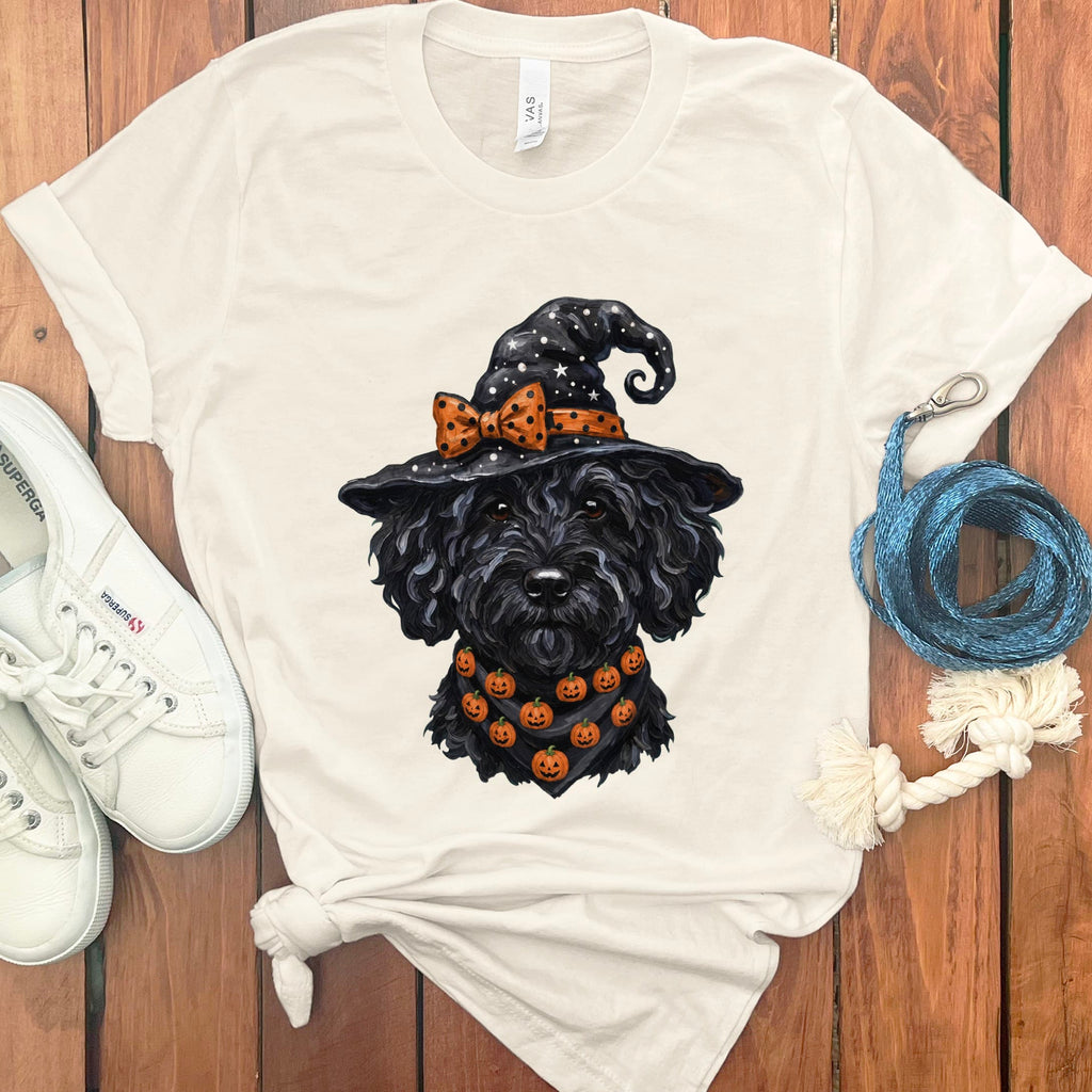 Black Goldendoodle Witch Hat T-Shirt in Natural / S by MyDesigns
