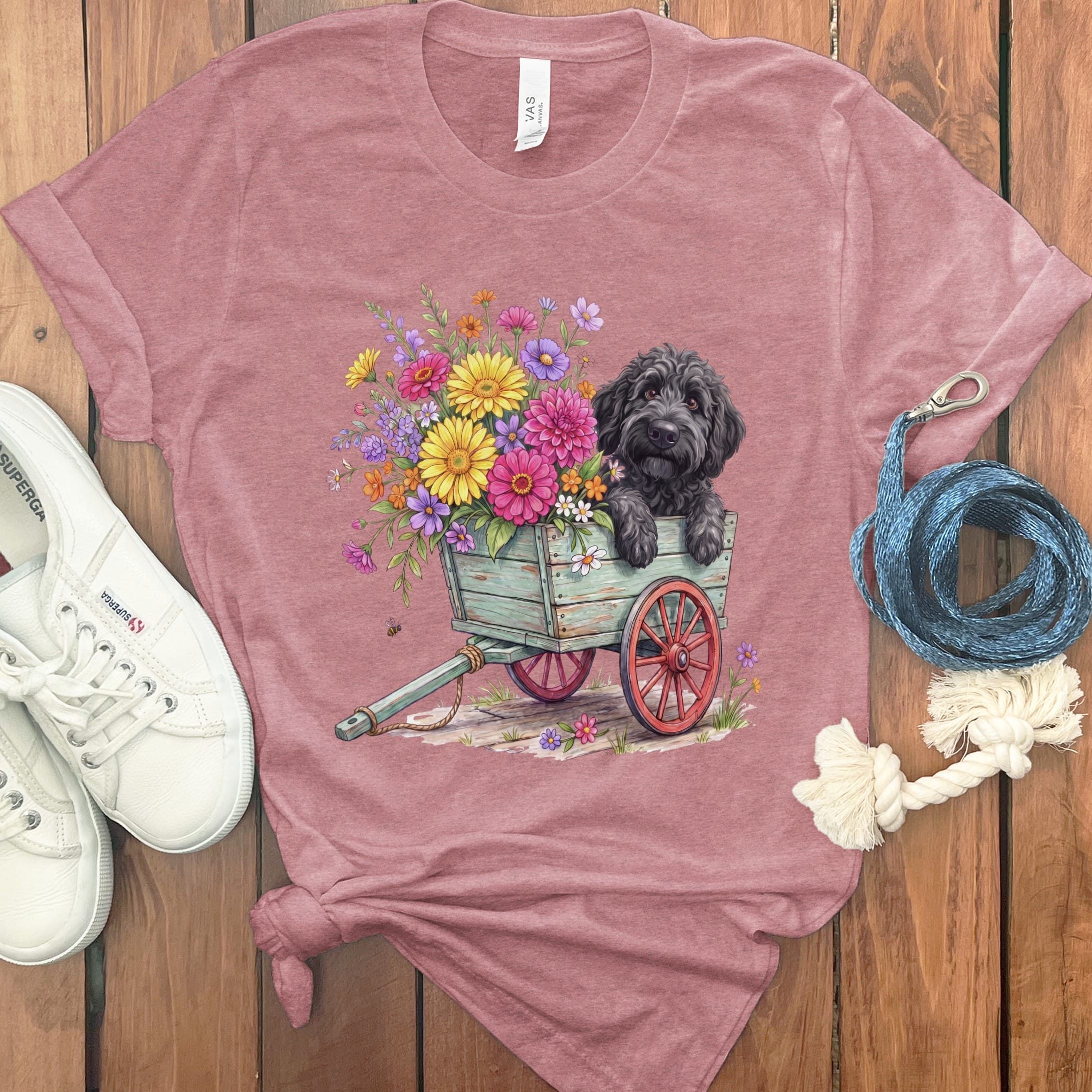 Black GoldenSpring Wagon T-Shirt in Heather Mauve / S by Puppy Jo