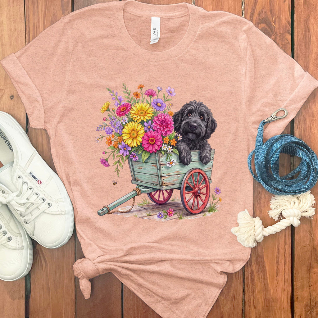 Black GoldenSpring Wagon T-Shirt in Heather Peach / S by Puppy Jo