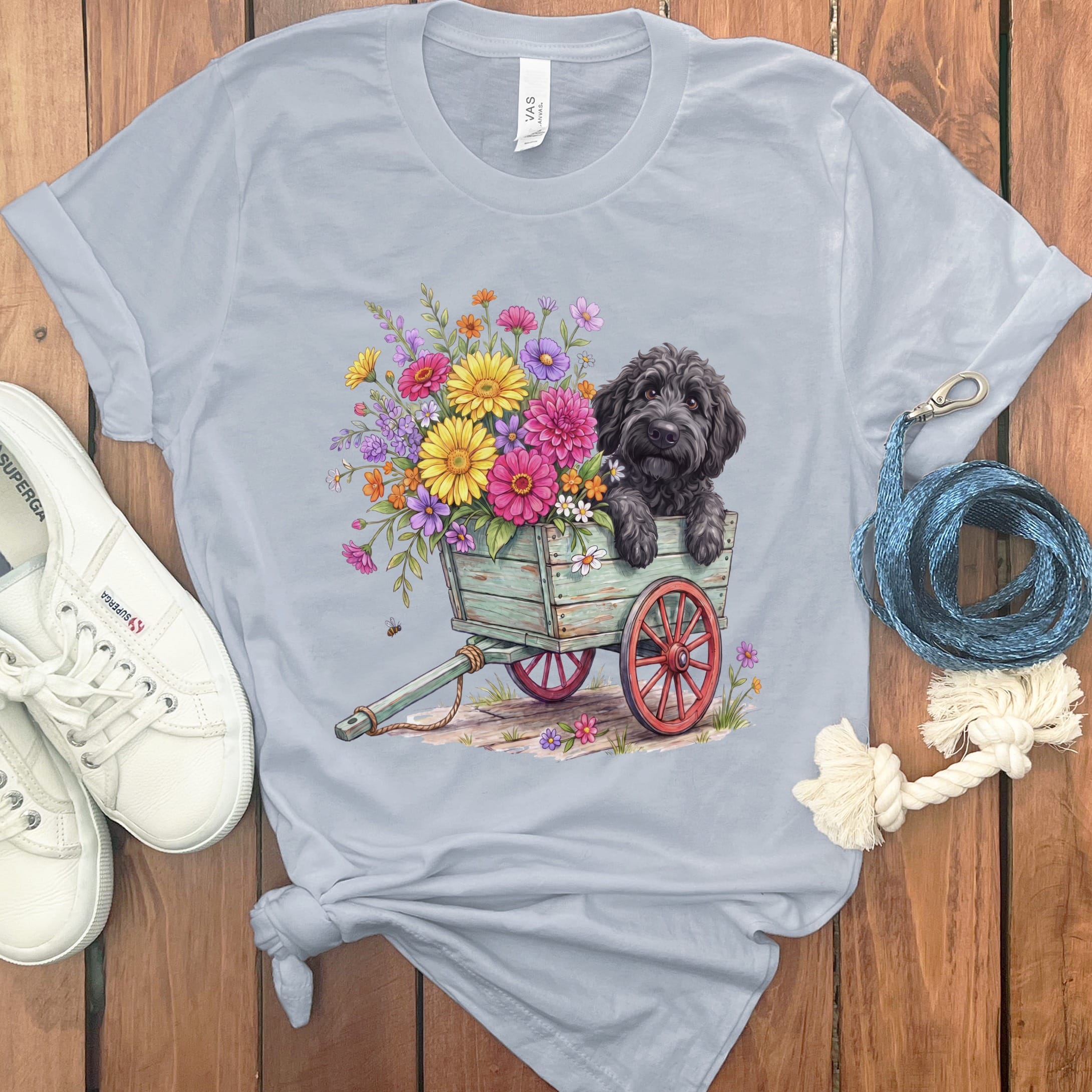 Black GoldenSpring Wagon T-Shirt in Light Blue / S by Puppy Jo