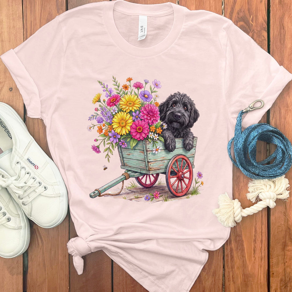 Black GoldenSpring Wagon T-Shirt in Soft Pink / S by Puppy Jo