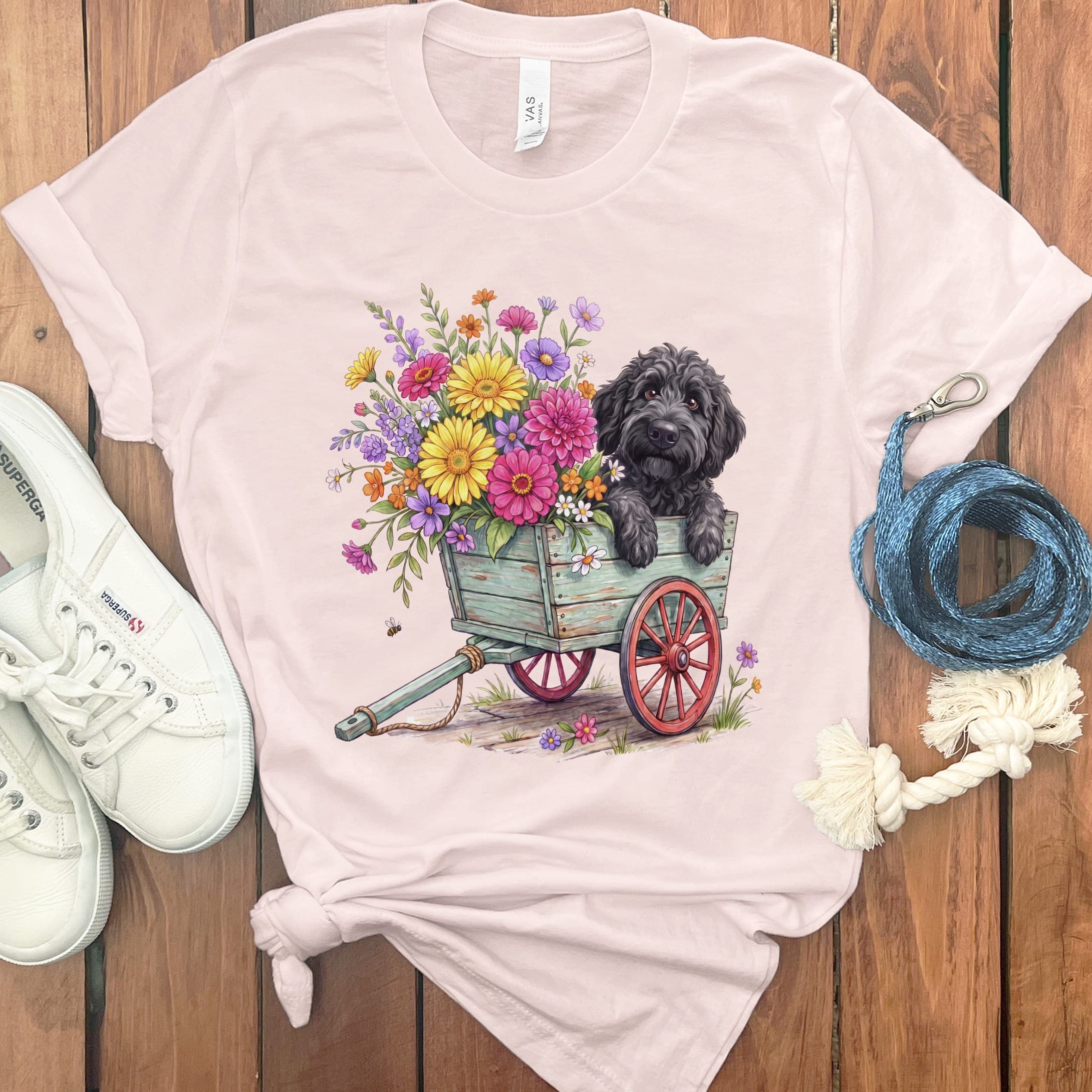 Black GoldenSpring Wagon T-Shirt in Soft Pink / S by Puppy Jo