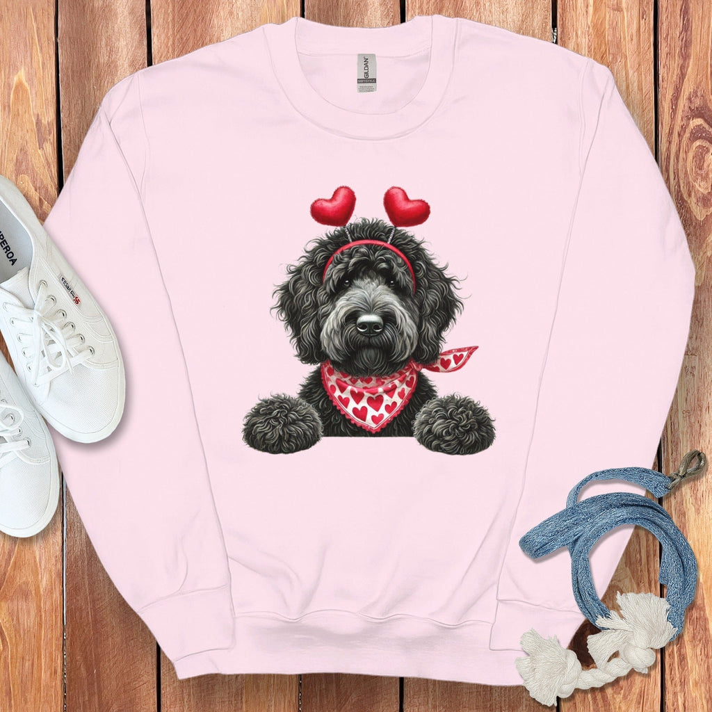 Black Labradoodle Heart Sweatshirt in Light Pink / S by Puppy Jo