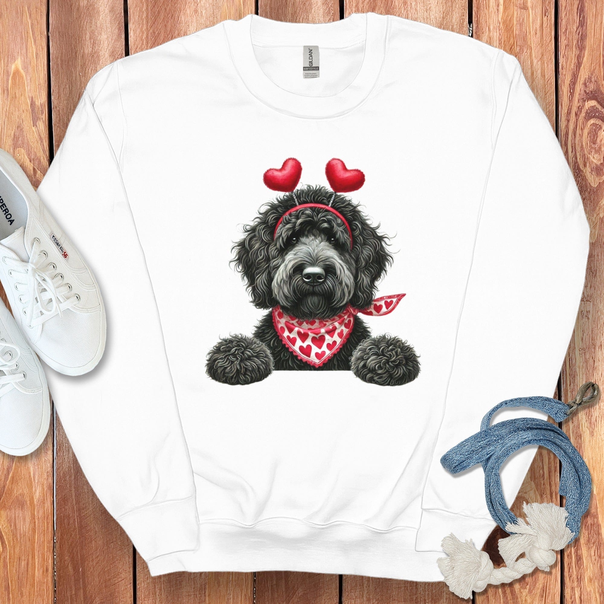 Black Labradoodle Heart Sweatshirt in White / S by Puppy Jo