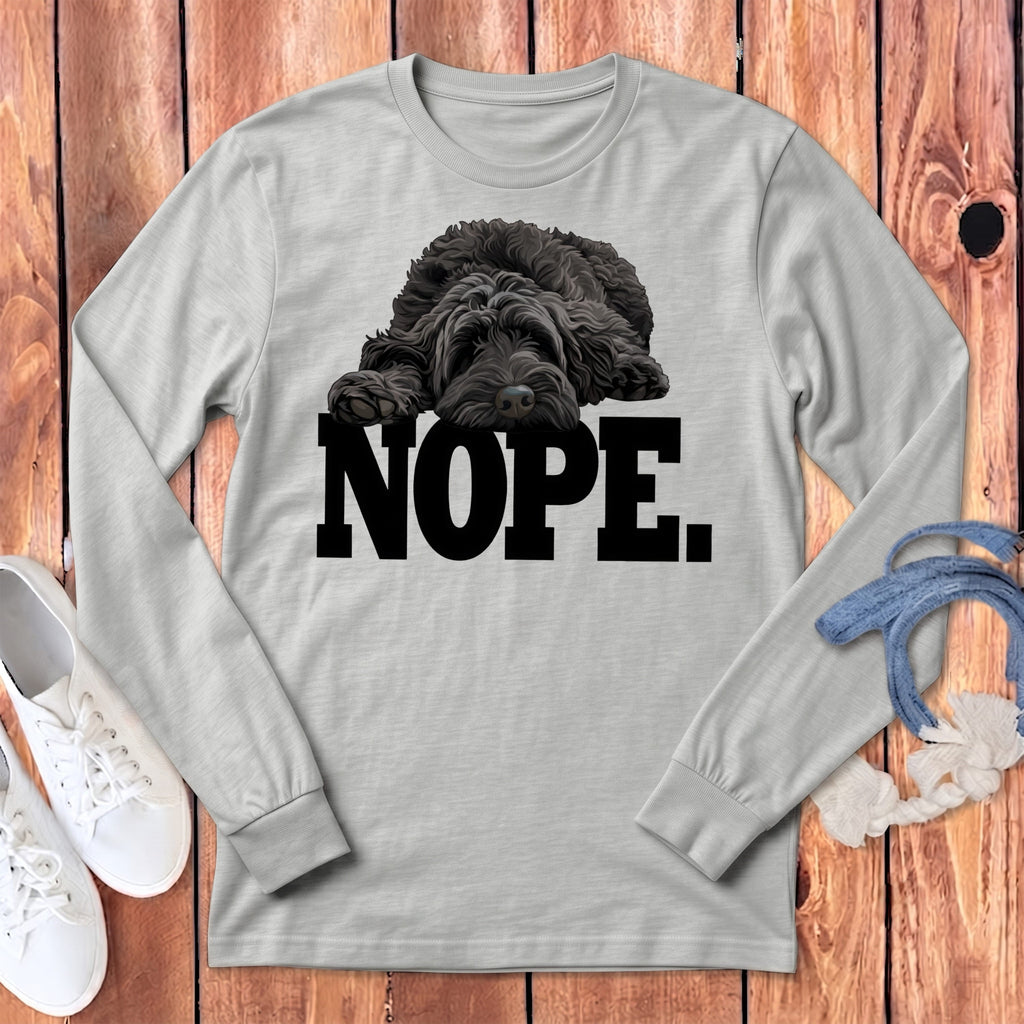 Black Labradoodle Nope Signature Long Sleeve T-Shirt in Athletic Heather / M by Puppy Jo