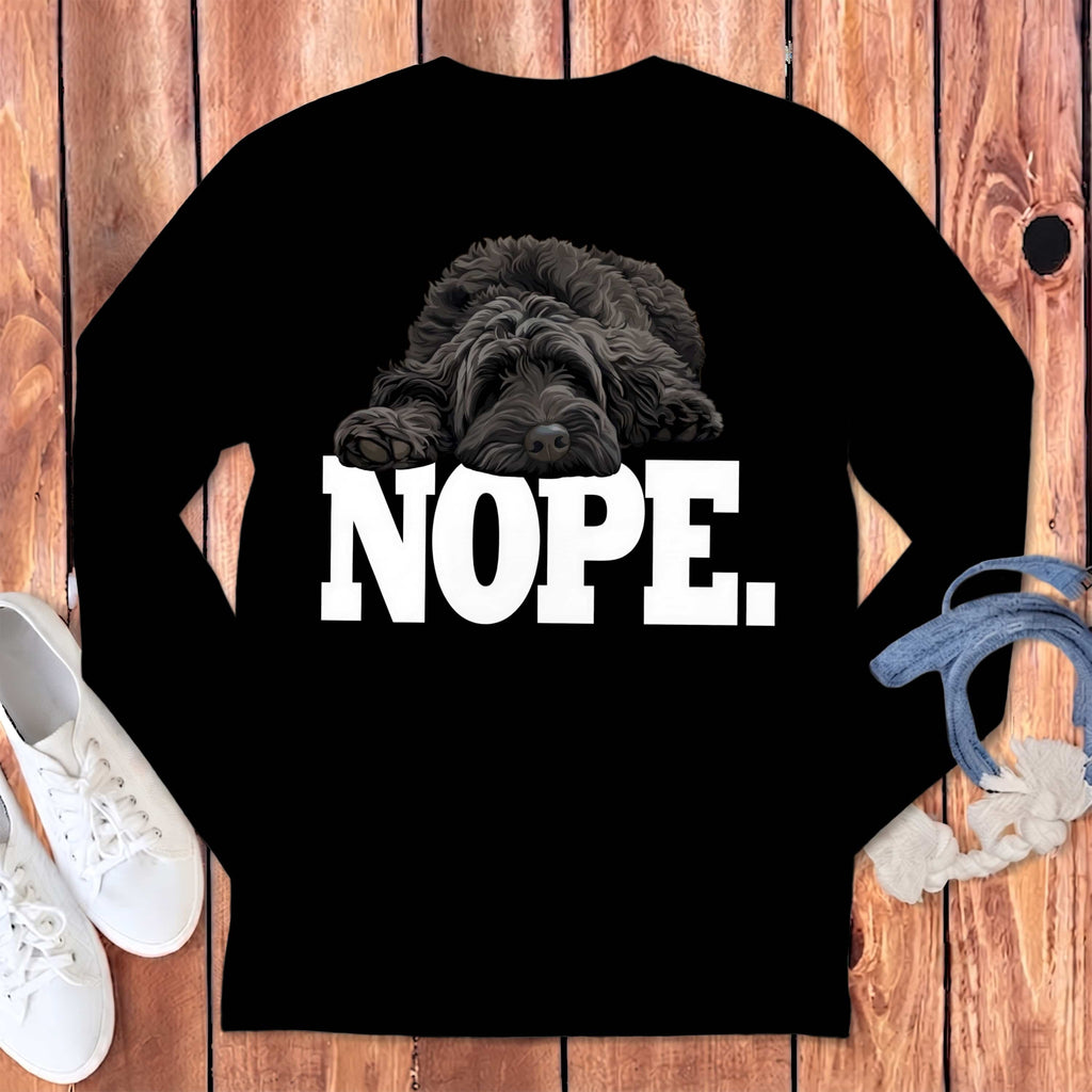 Black Labradoodle Nope Signature Long Sleeve T-Shirt in Black / S by Puppy Jo