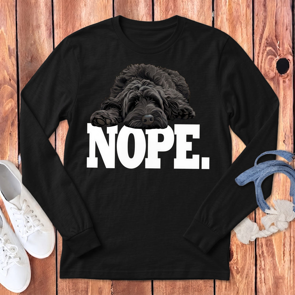 Black Labradoodle Nope Signature Long Sleeve T-Shirt in Dark Grey Heather / S by Puppy Jo
