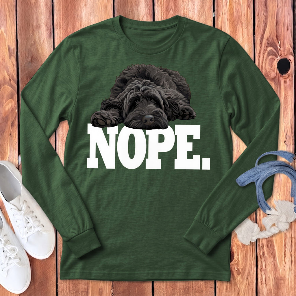Black Labradoodle Nope Signature Long Sleeve T-Shirt in Heather Forest / S by Puppy Jo