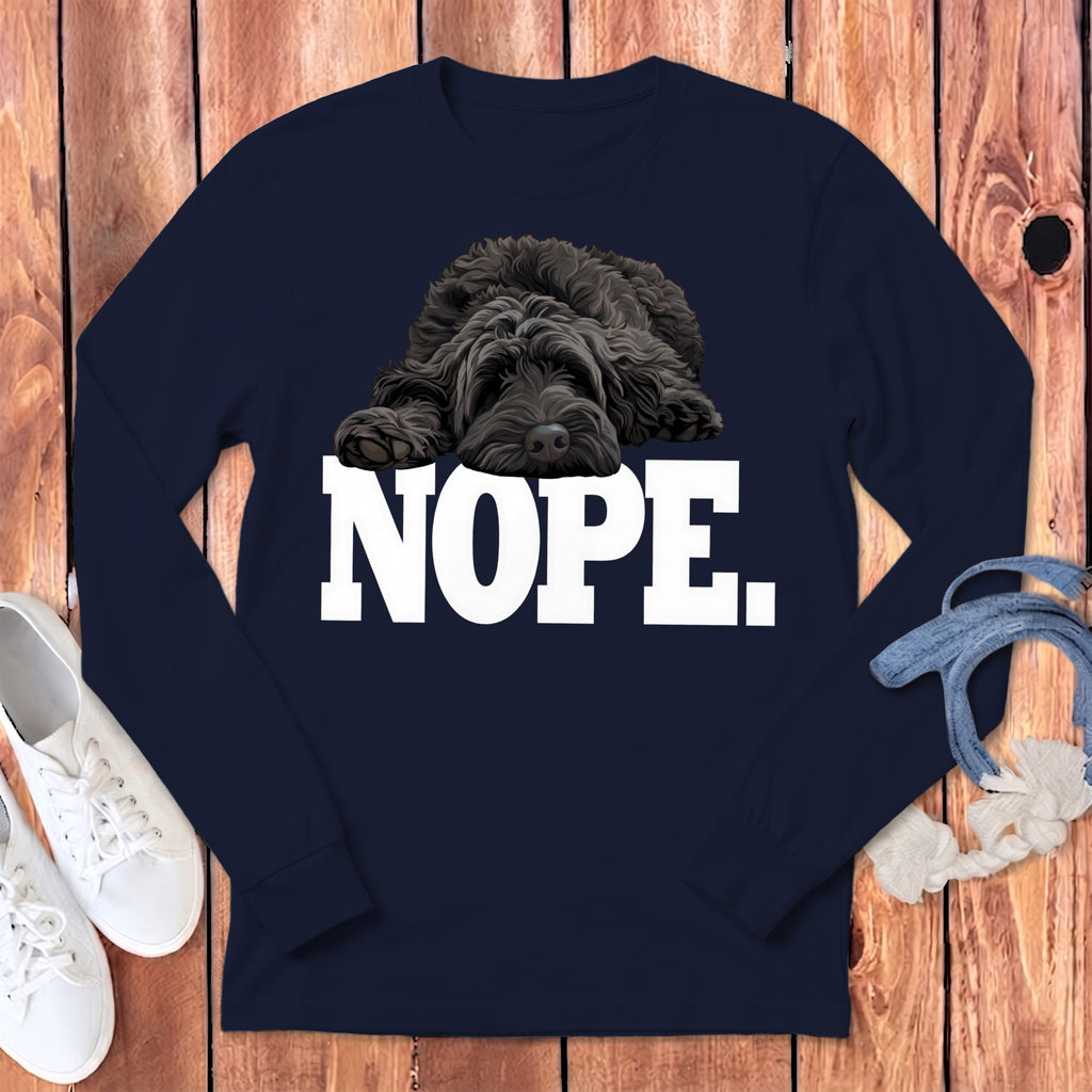 Black Labradoodle Nope Signature Long Sleeve T-Shirt in Navy / S by Puppy Jo