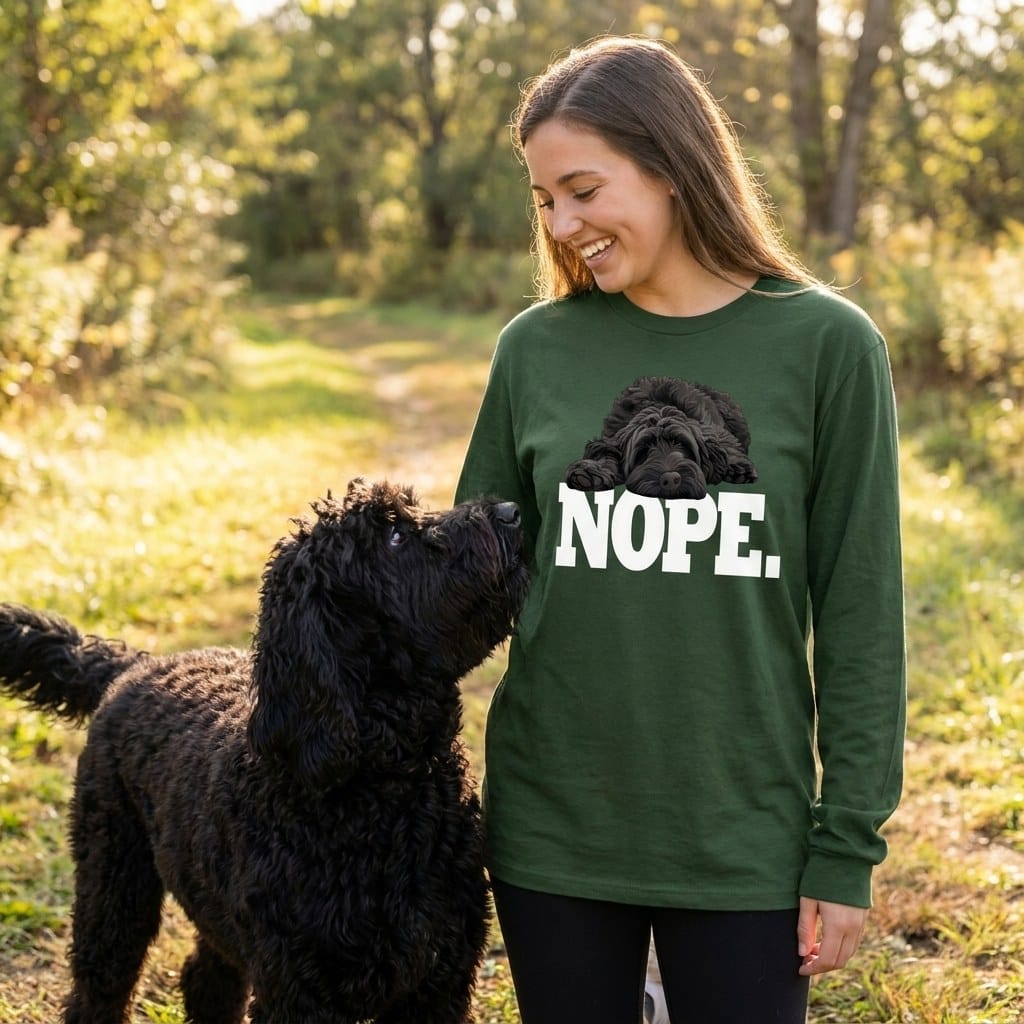 Black Labradoodle Nope Signature Long Sleeve T-Shirt in by Puppy Jo