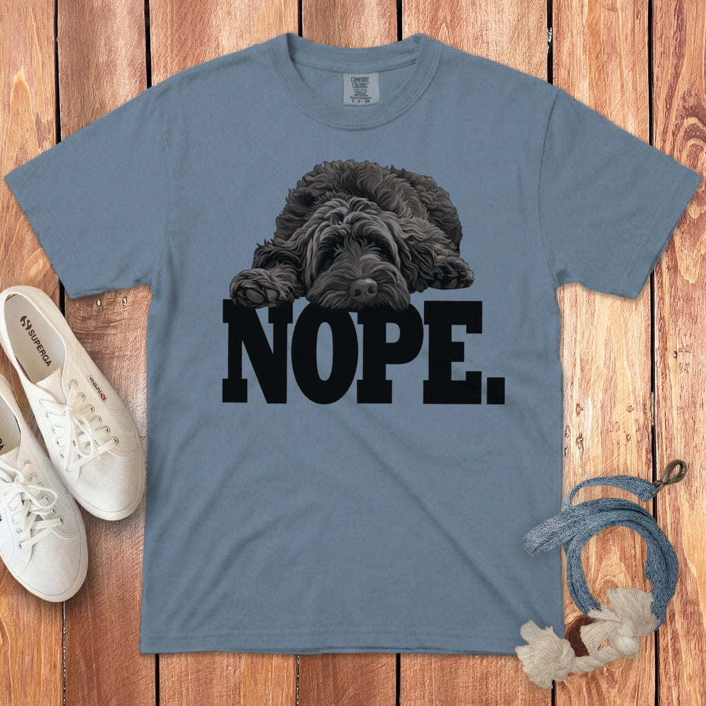 Black Labradoodle Nope Signature T-Shirt in Blue Jean / S by Puppy Jo
