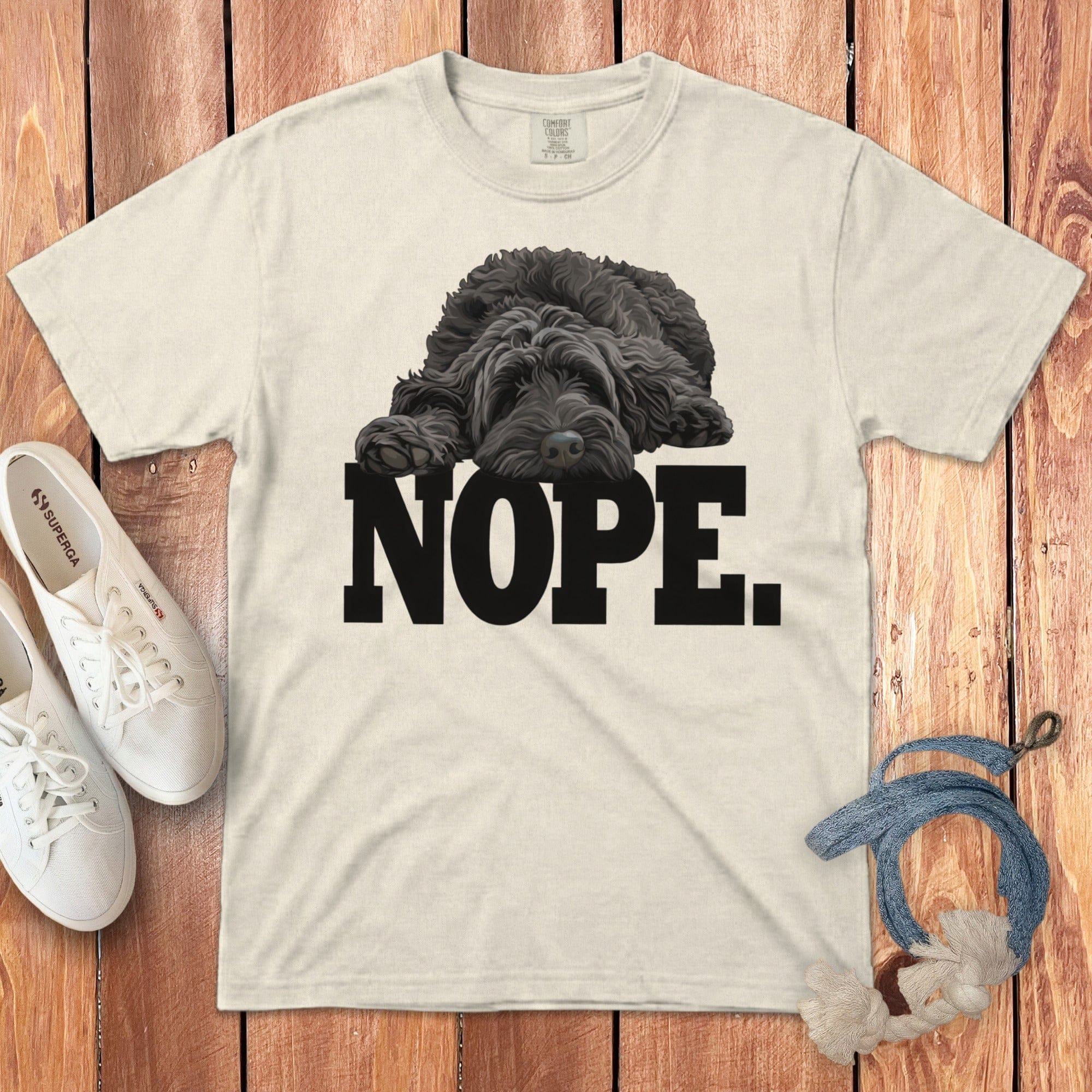 Black Labradoodle Nope Signature T-Shirt in Ivory / S by Puppy Jo