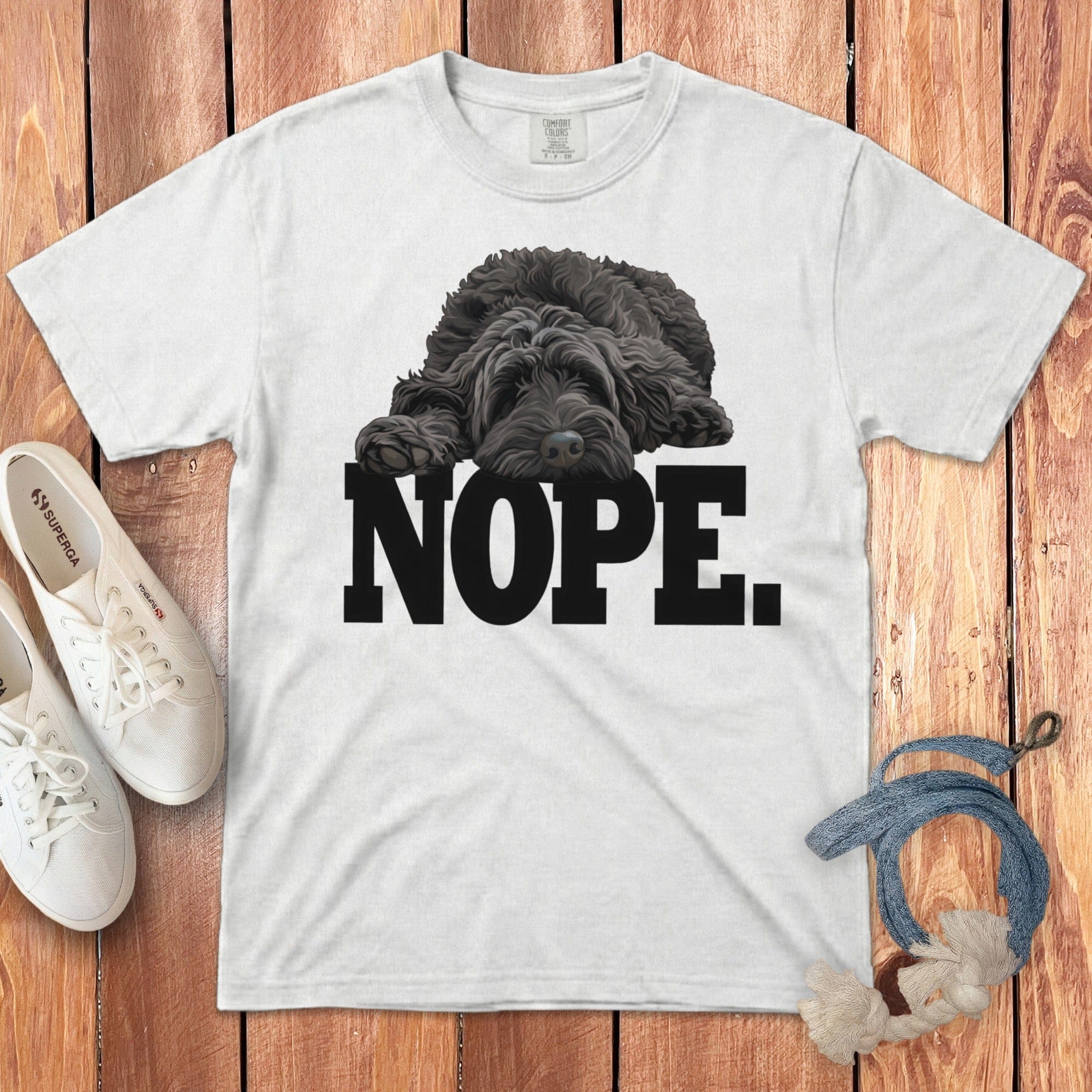 Black Labradoodle Nope Signature T-Shirt in White / S by Puppy Jo