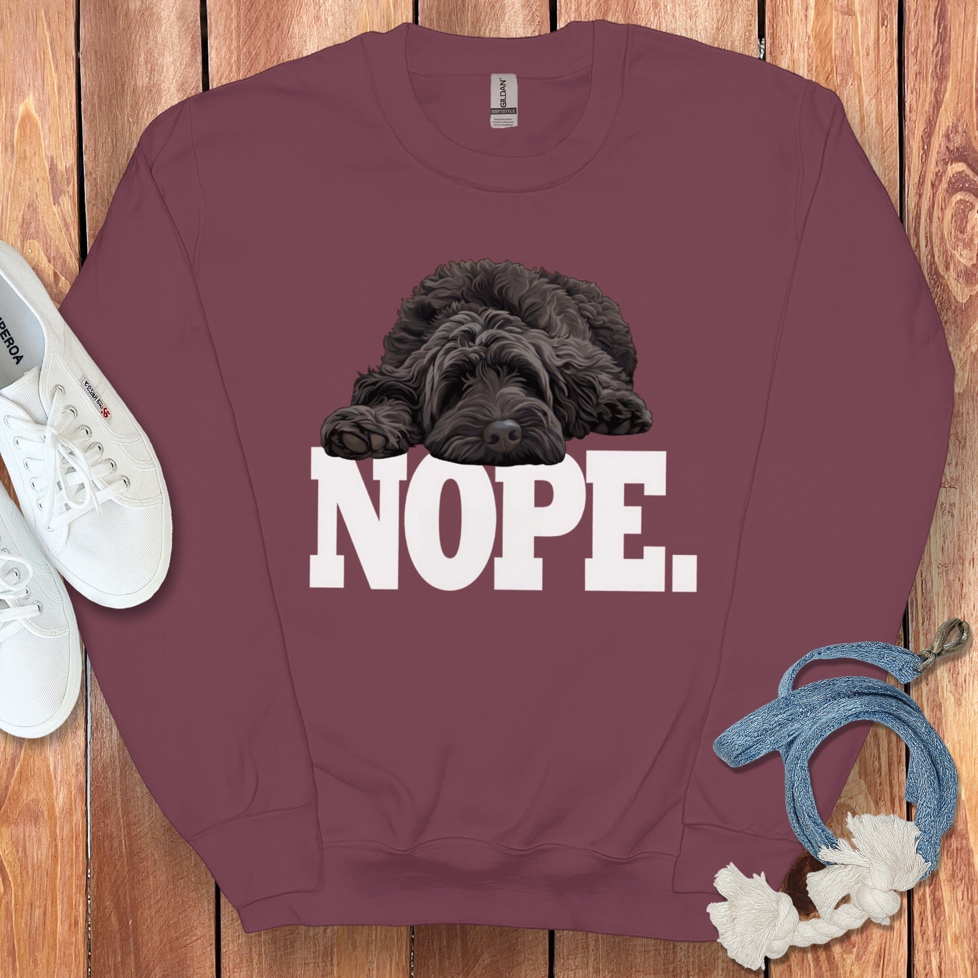 Black Labradoodle Nope Sweatshirt in Maroon / S by Puppy Jo