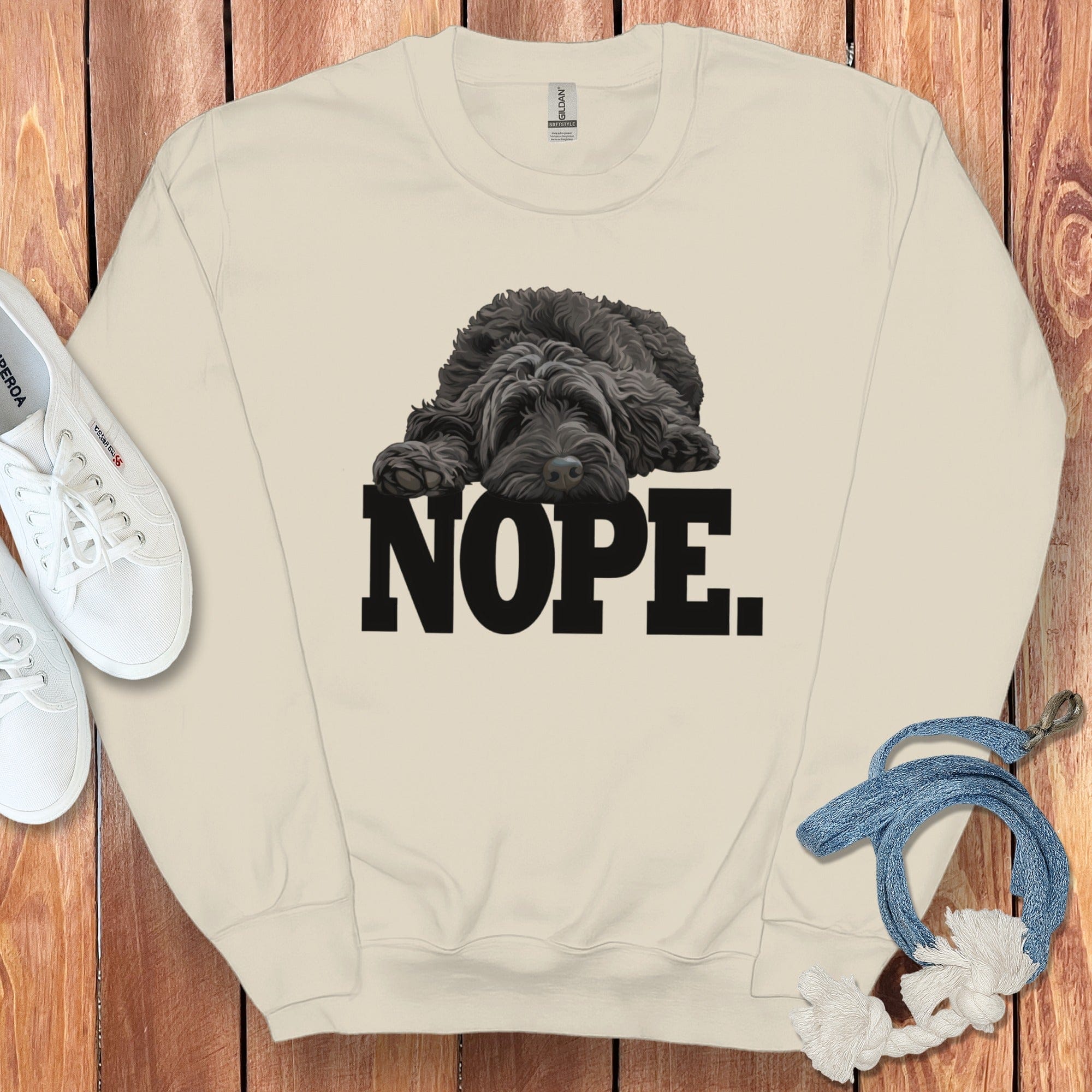 Black Labradoodle Nope Sweatshirt in Sand / S by Puppy Jo
